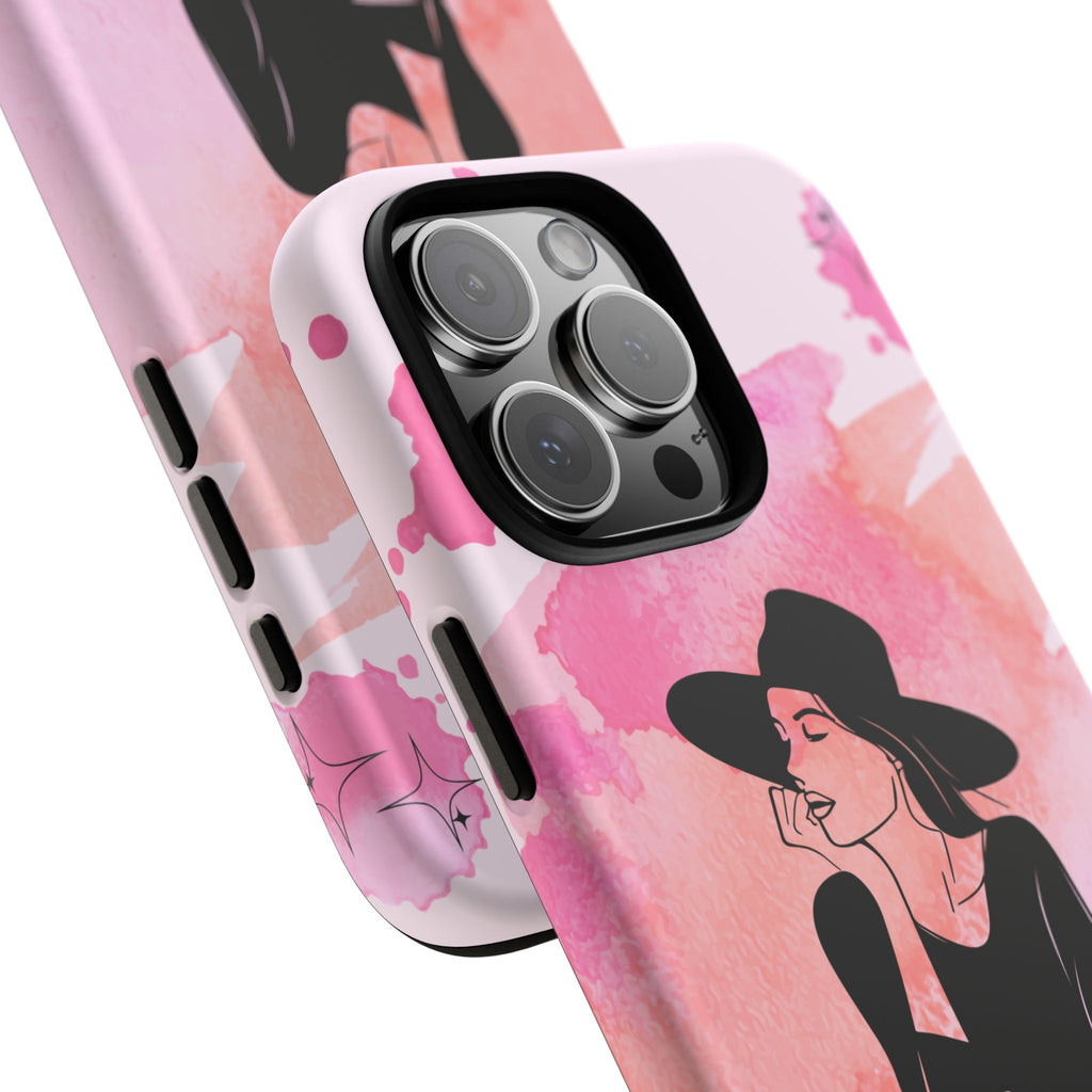 Coque de téléphone — Illustration de femme en aquarelle rose, housse de protection pour amateur de café