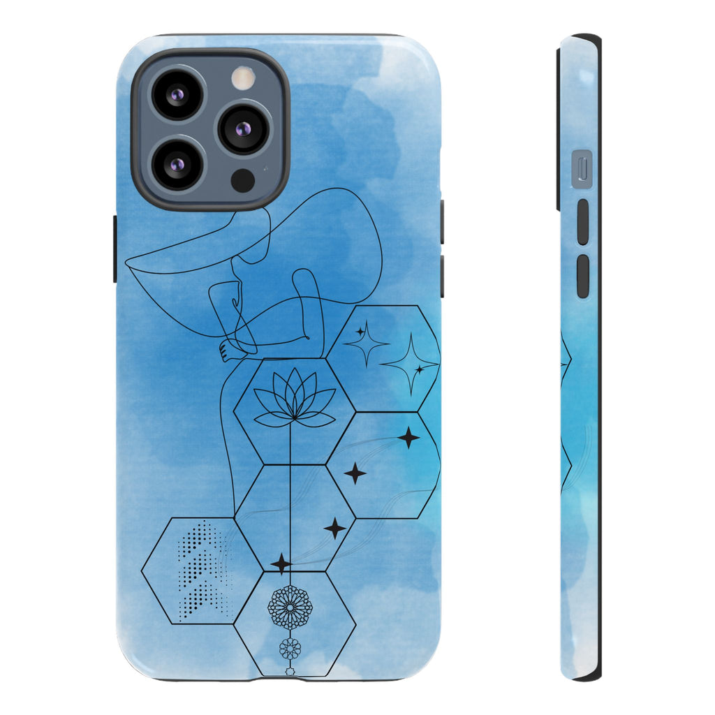 Coque de téléphone Abstraite bleue — Design Zen Lotus Hexagone