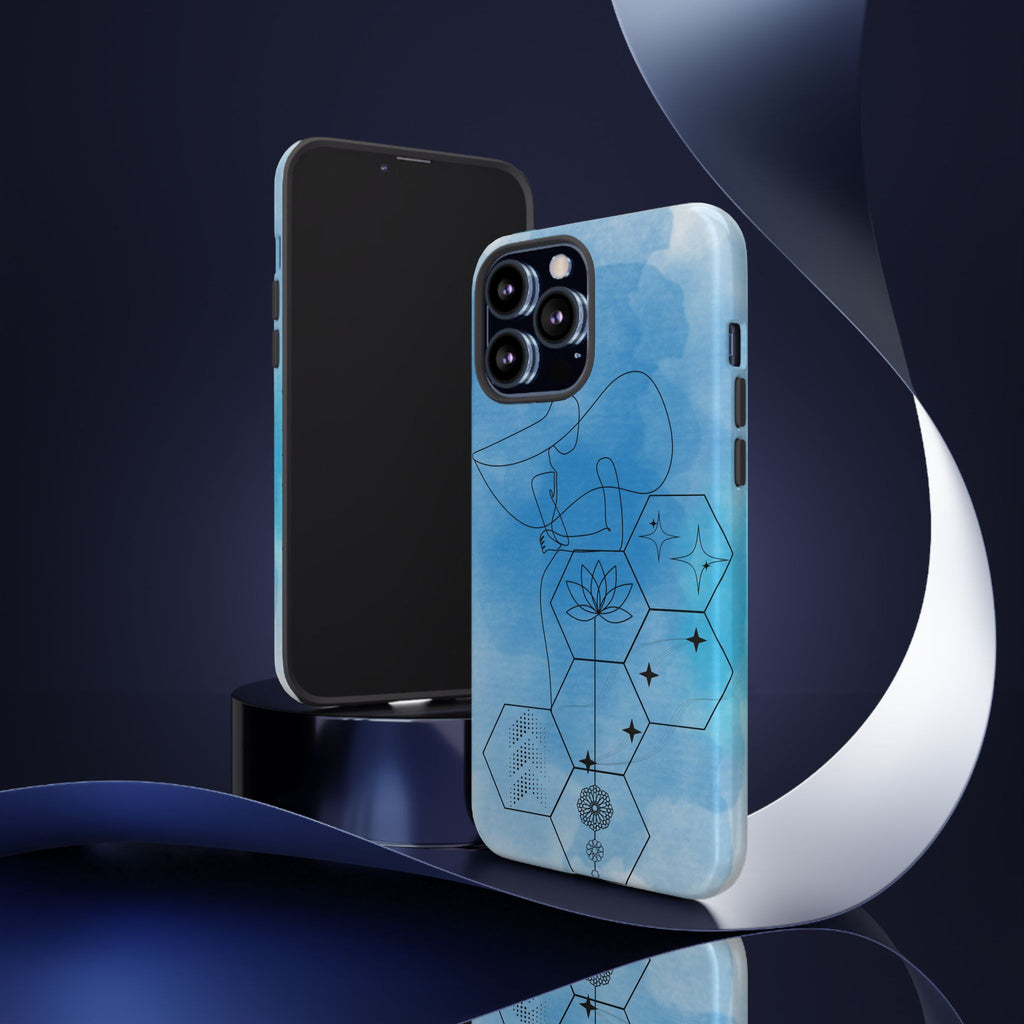 Coque de téléphone Abstraite bleue — Design Zen Lotus Hexagone