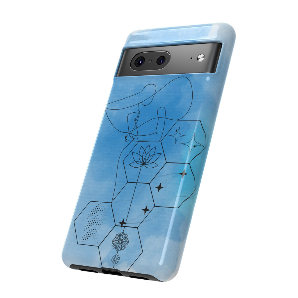 Coque de téléphone Abstraite bleue — Design Zen Lotus Hexagone
