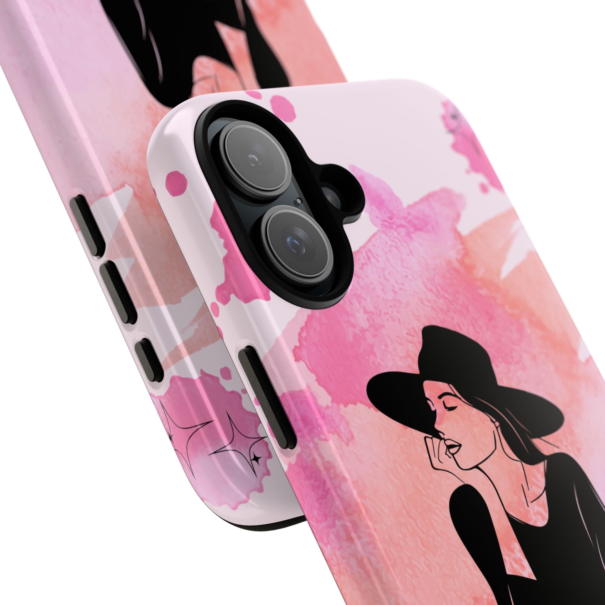 Coque de téléphone — Illustration de femme en aquarelle rose, housse de protection pour amateur de café