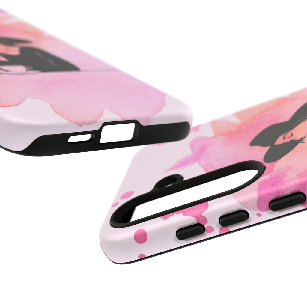 Coque de téléphone — Illustration de femme en aquarelle rose, housse de protection pour amateur de café