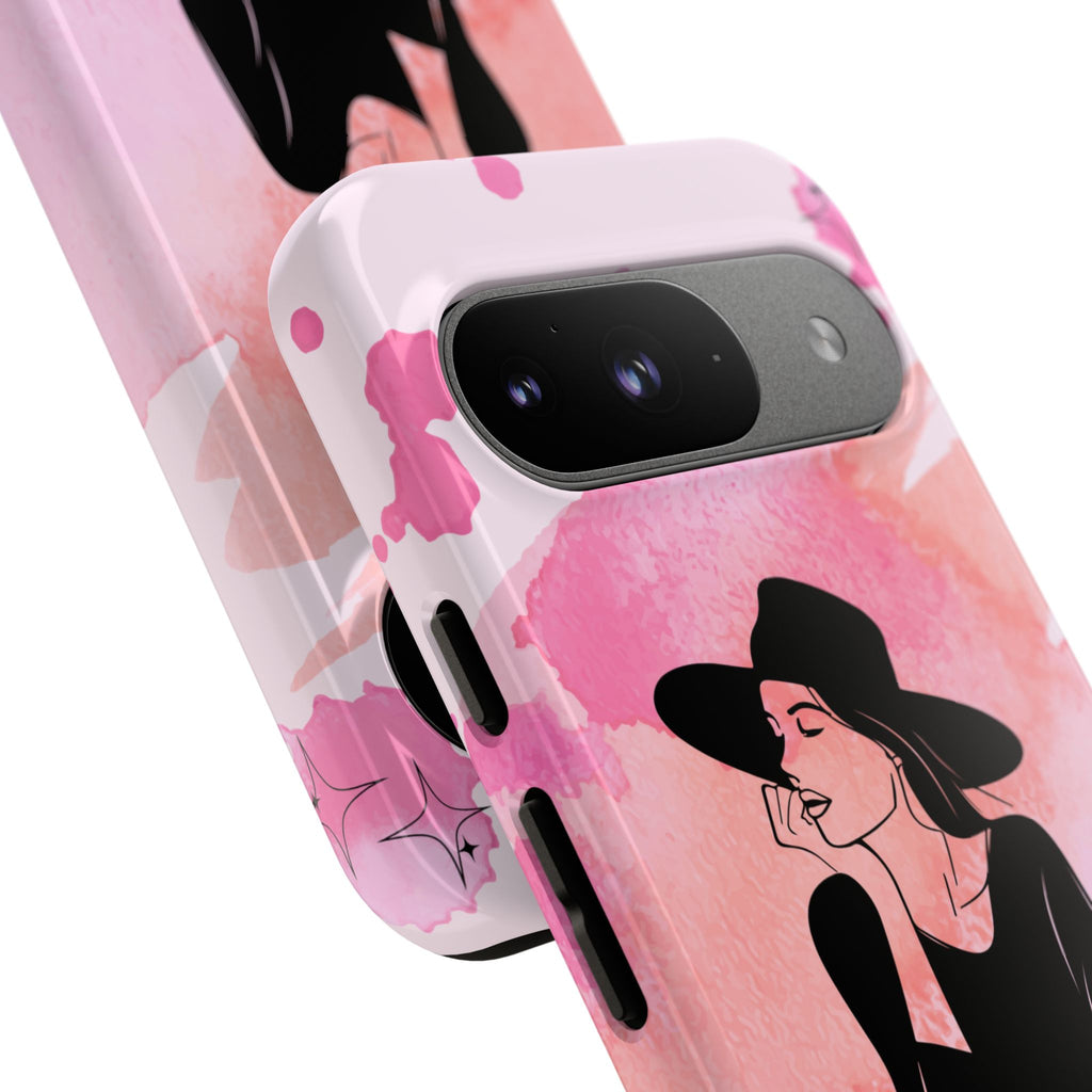 Coque de téléphone — Illustration de femme en aquarelle rose, housse de protection pour amateur de café