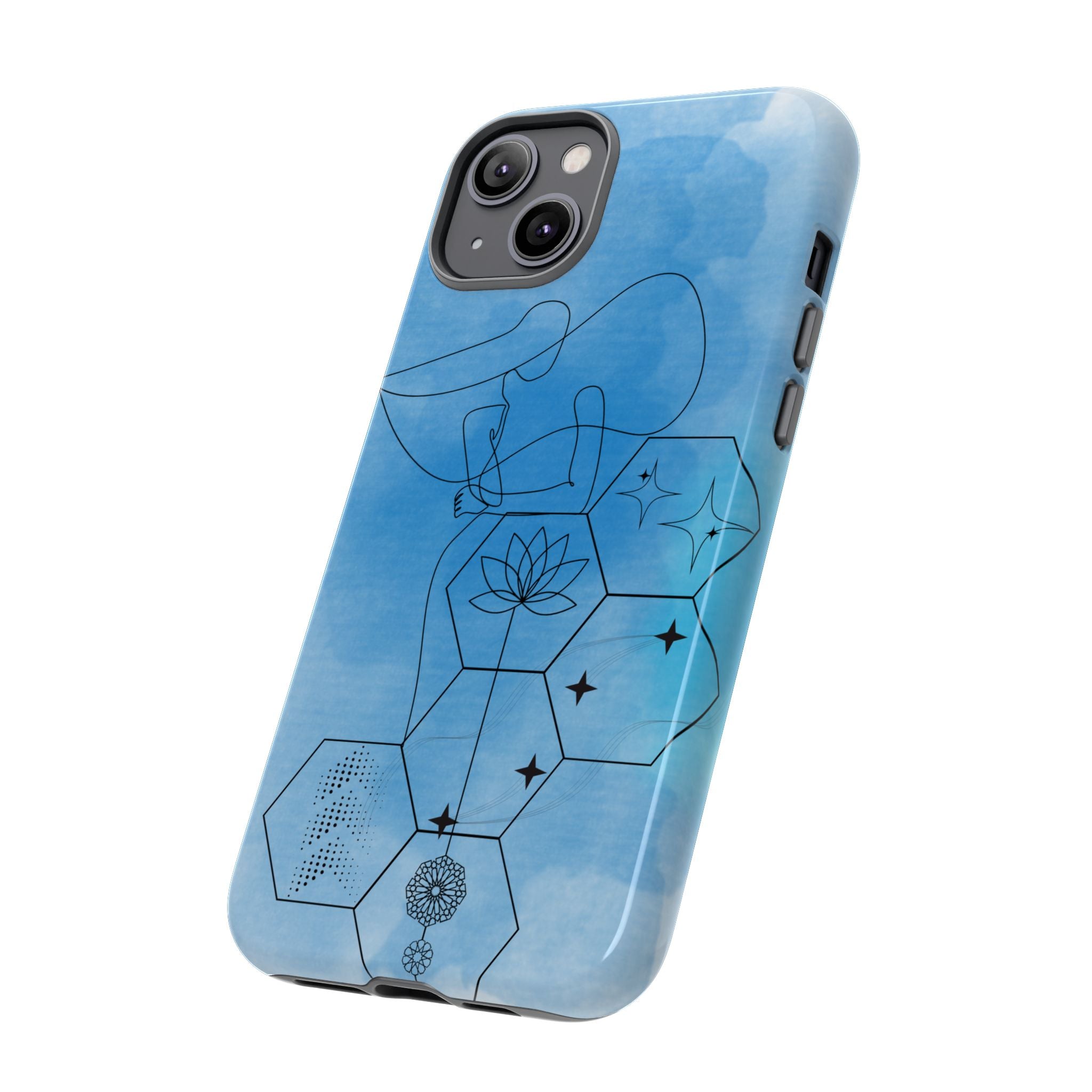 Coque de téléphone Abstraite bleue — Design Zen Lotus Hexagone