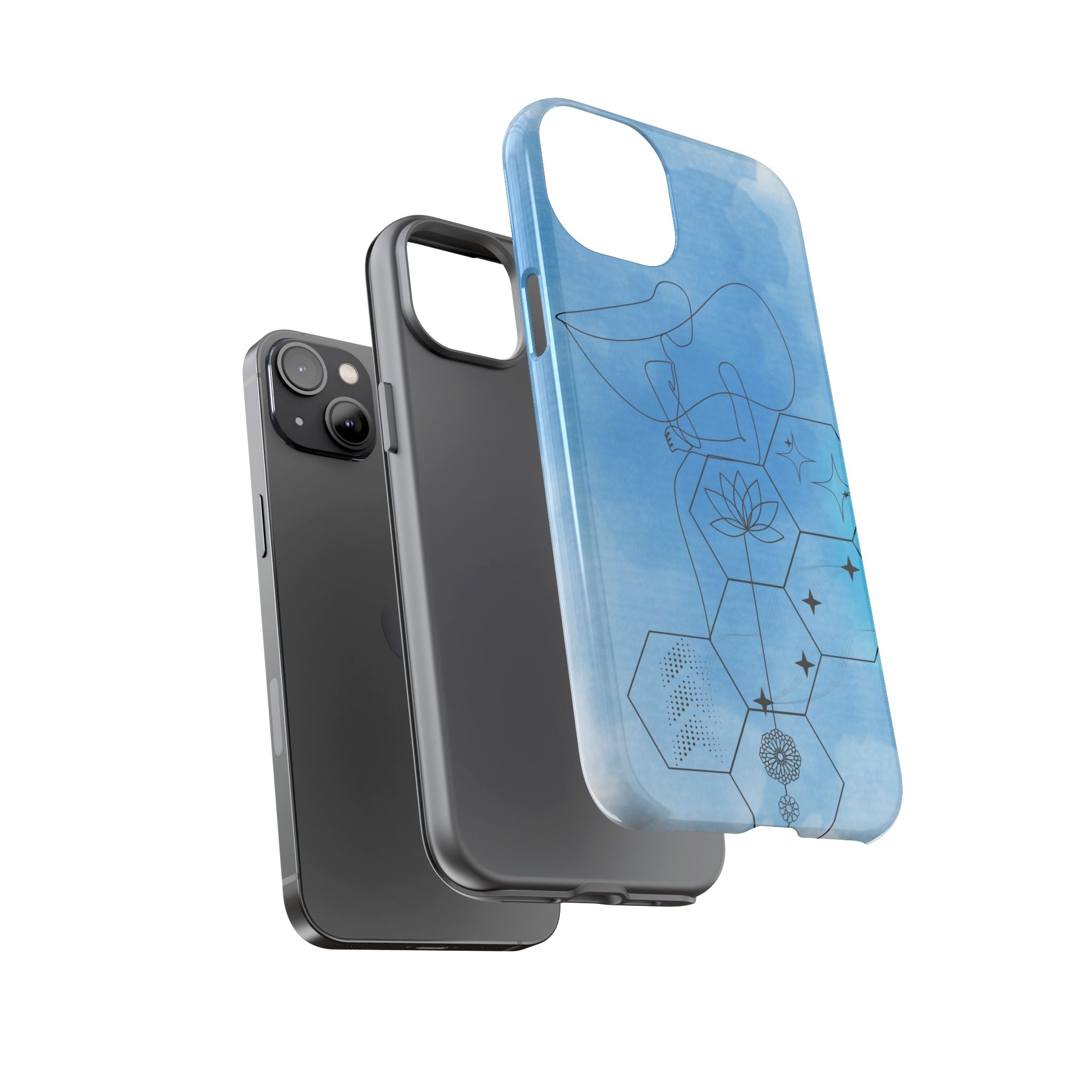 Coque de téléphone Abstraite bleue — Design Zen Lotus Hexagone
