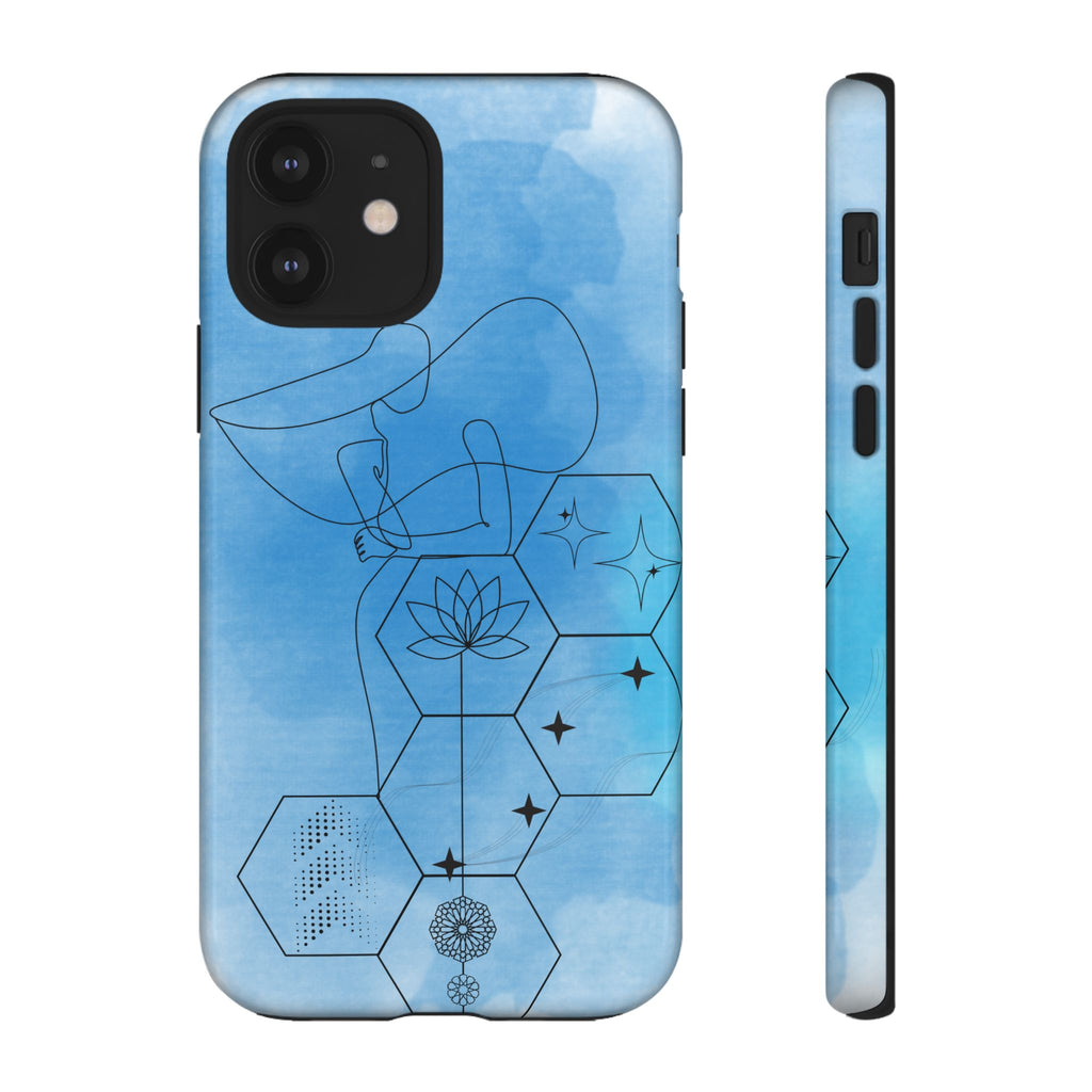Coque de téléphone Abstraite bleue — Design Zen Lotus Hexagone