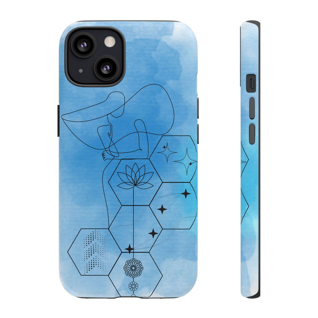 Coque de téléphone Abstraite bleue — Design Zen Lotus Hexagone