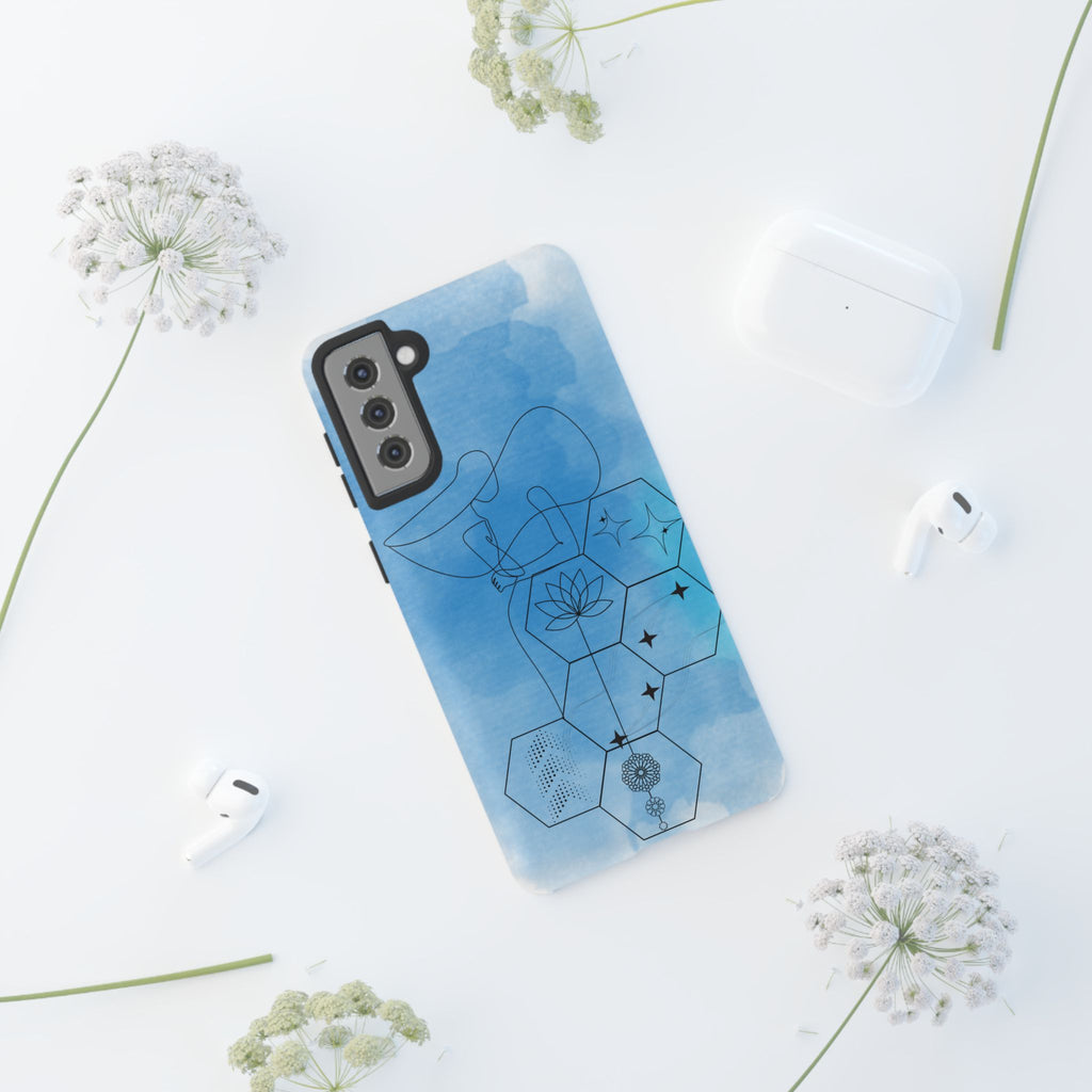 Coque de téléphone Abstraite bleue — Design Zen Lotus Hexagone