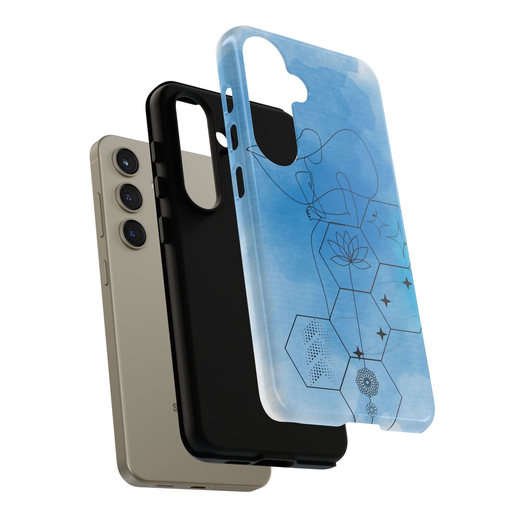 Coque de téléphone Abstraite bleue — Design Zen Lotus Hexagone