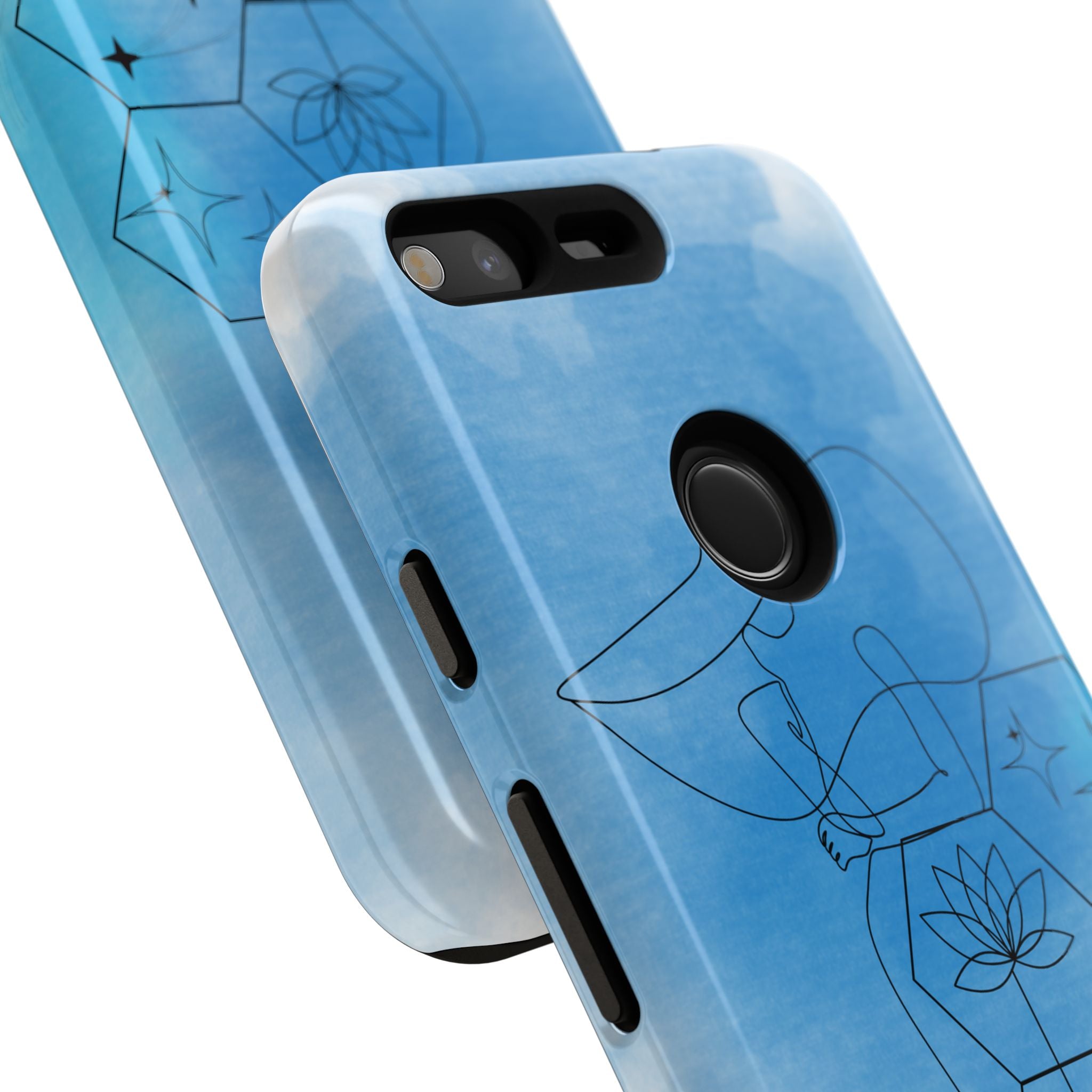 Coque de téléphone Abstraite bleue — Design Zen Lotus Hexagone