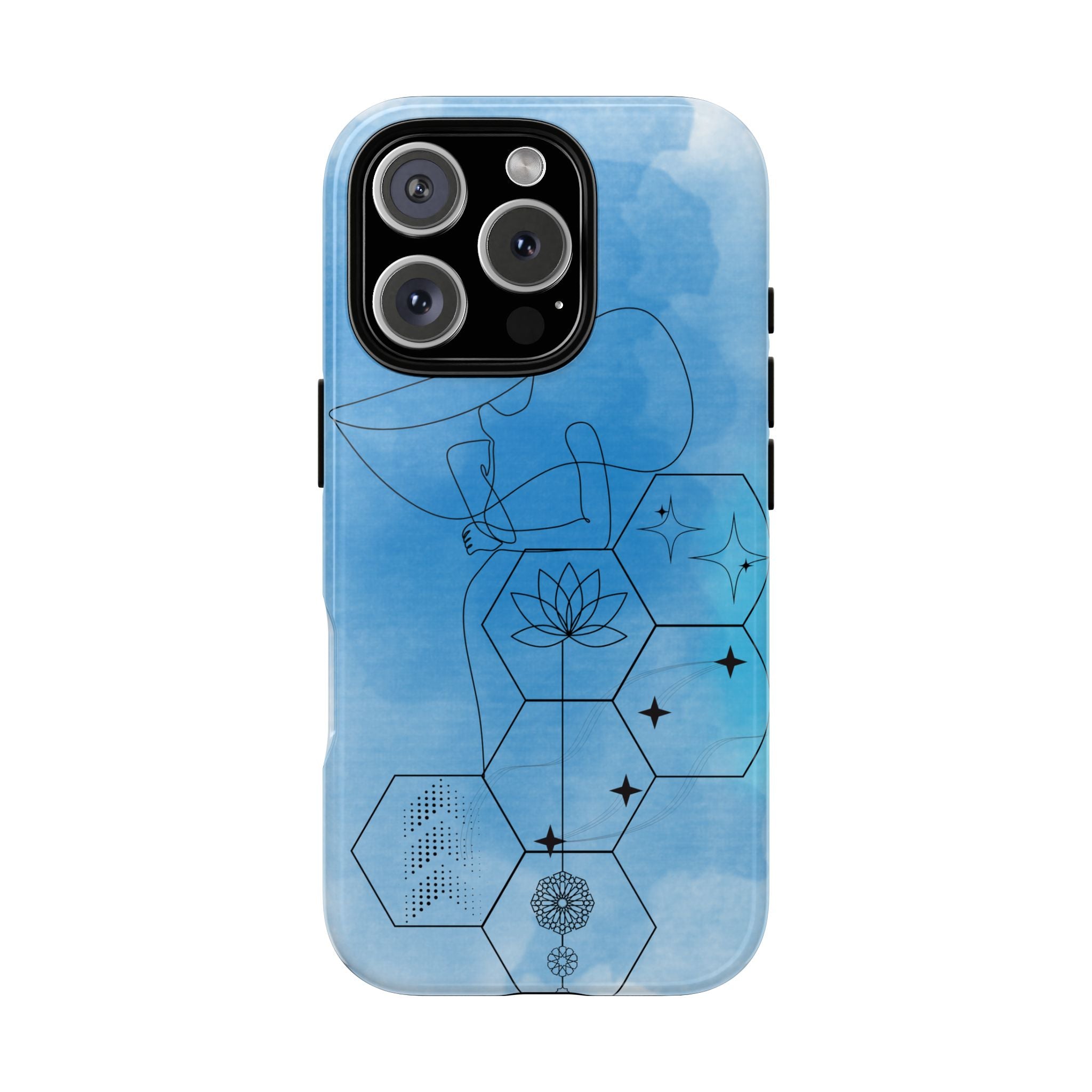 Coque de téléphone Abstraite bleue — Design Zen Lotus Hexagone