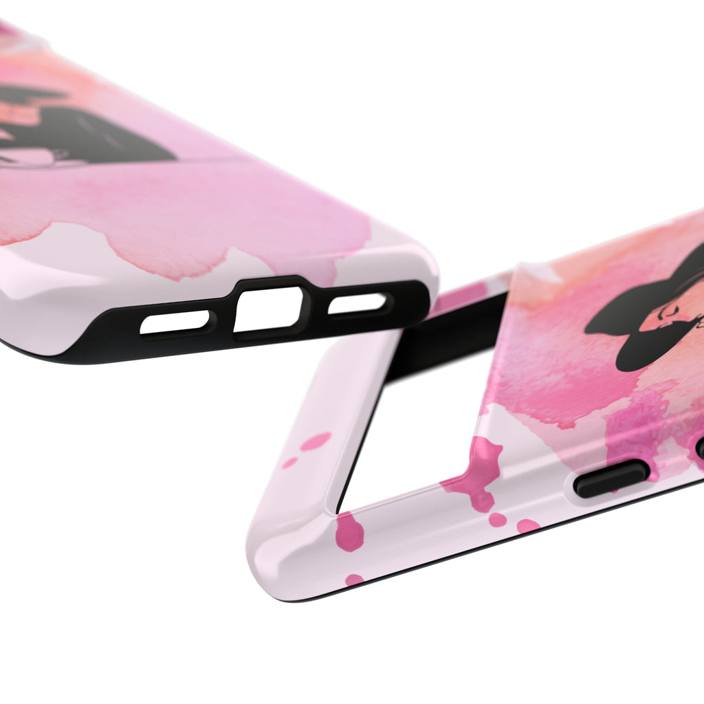 Coque de téléphone — Illustration de femme en aquarelle rose, housse de protection pour amateur de café