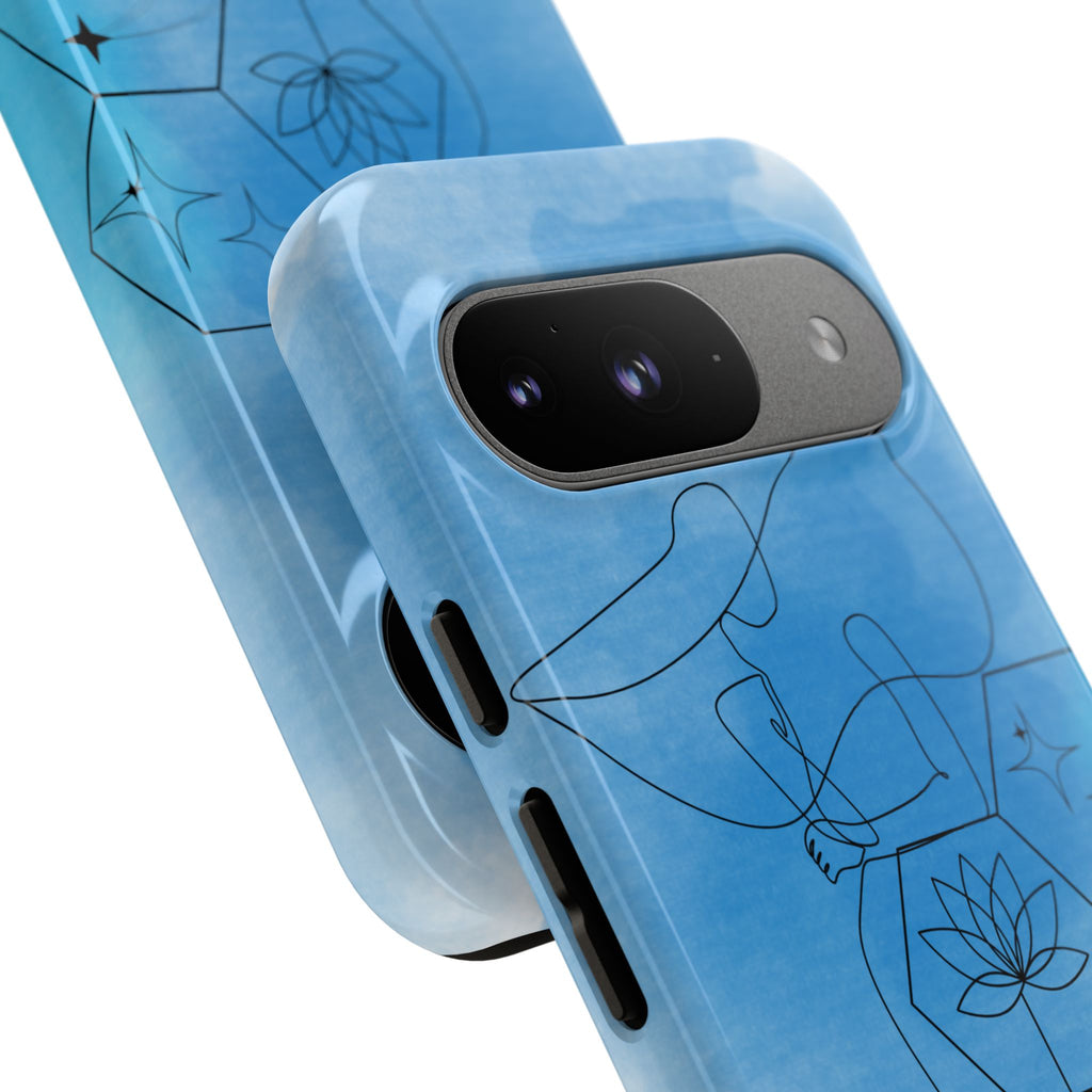 Coque de téléphone Abstraite bleue — Design Zen Lotus Hexagone