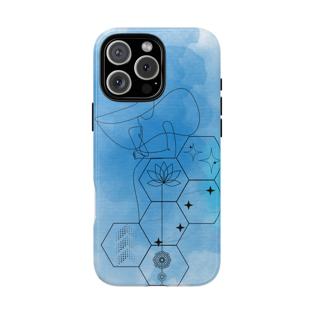 Coque de téléphone Abstraite bleue — Design Zen Lotus Hexagone