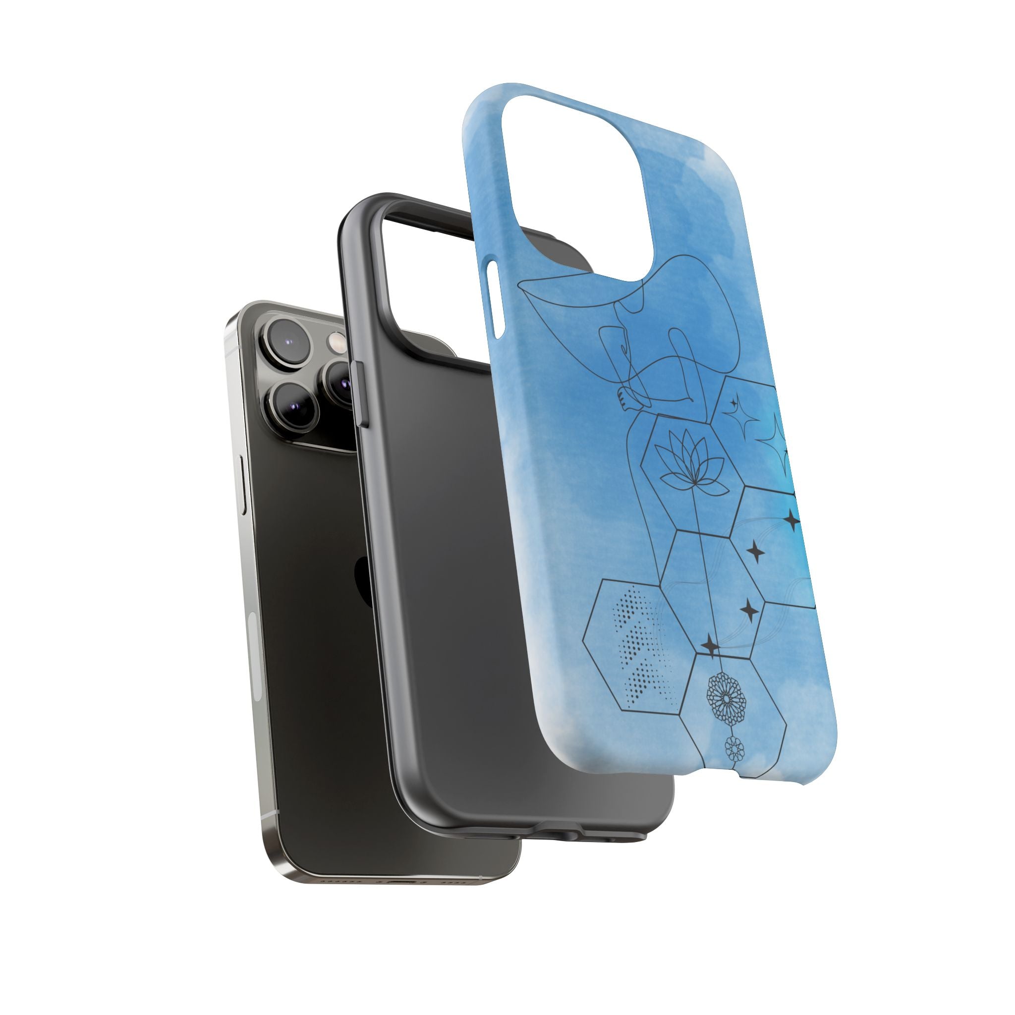 Coque de téléphone Abstraite bleue — Design Zen Lotus Hexagone