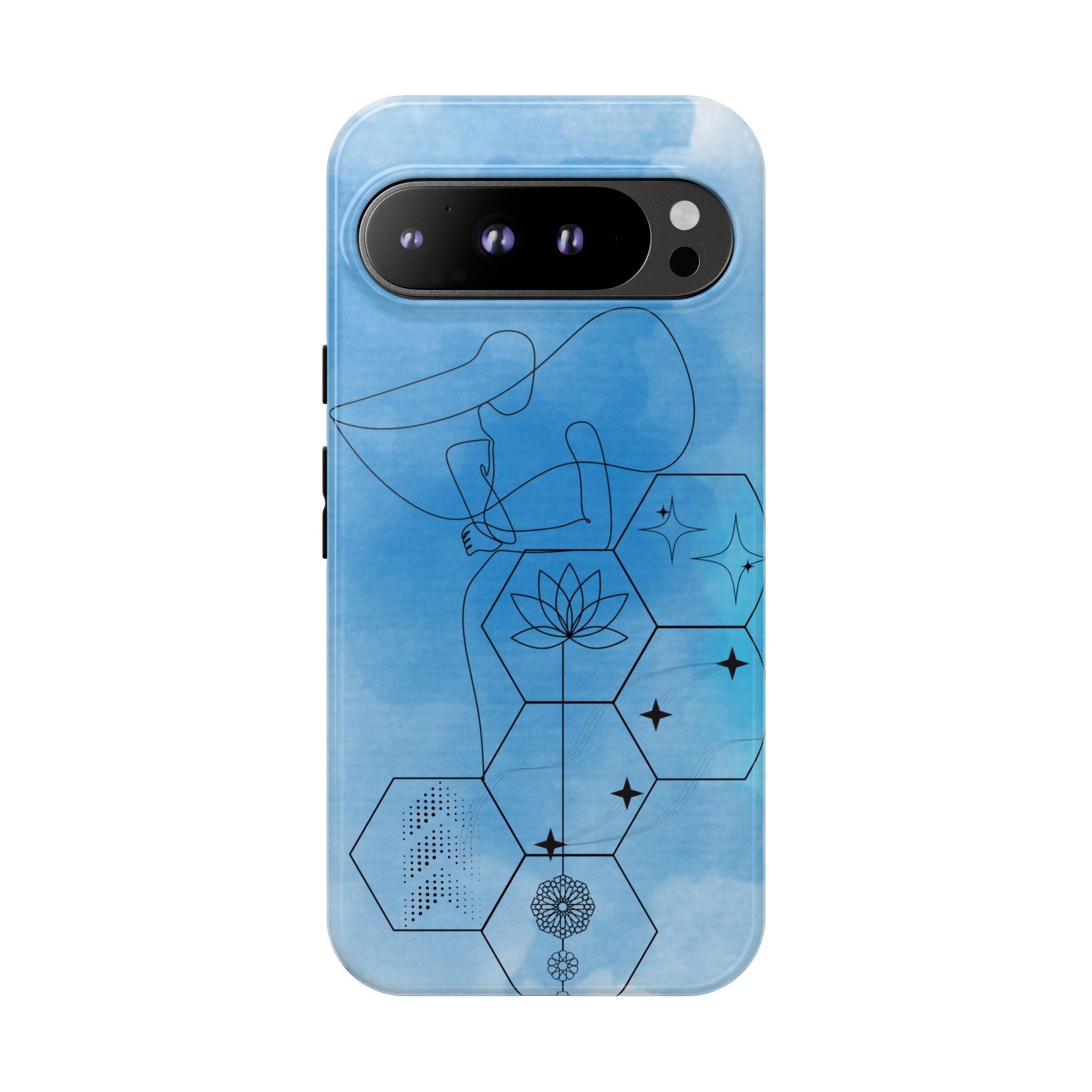 Coque de téléphone Abstraite bleue — Design Zen Lotus Hexagone