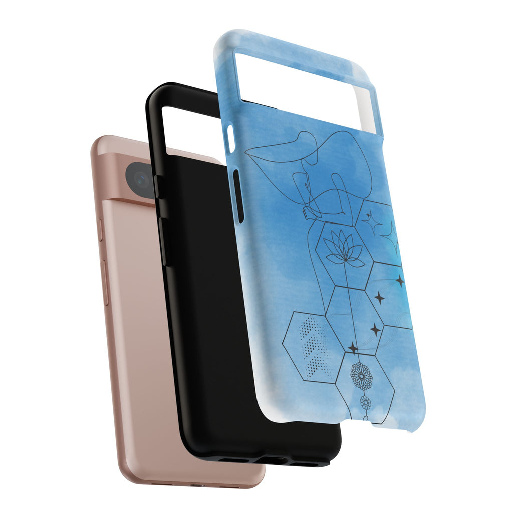 Coque de téléphone Abstraite bleue — Design Zen Lotus Hexagone
