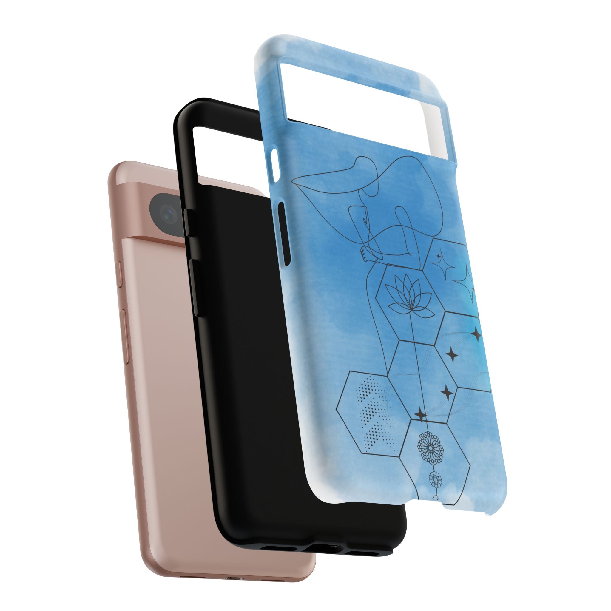 Coque de téléphone Abstraite bleue — Design Zen Lotus Hexagone