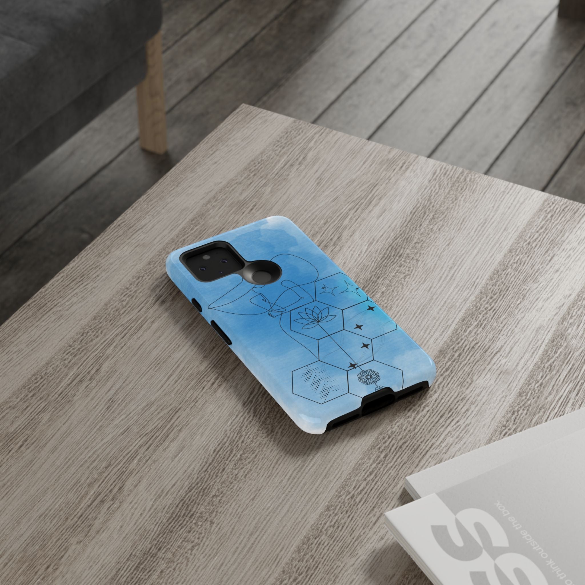 Coque de téléphone Abstraite bleue — Design Zen Lotus Hexagone