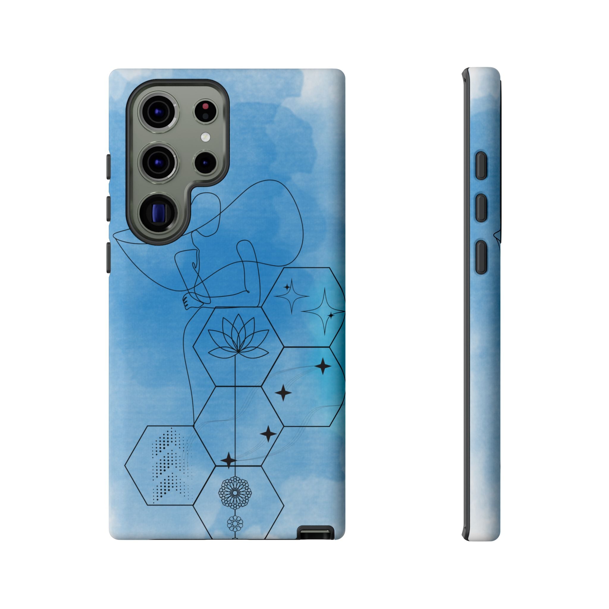 Coque de téléphone Abstraite bleue — Design Zen Lotus Hexagone