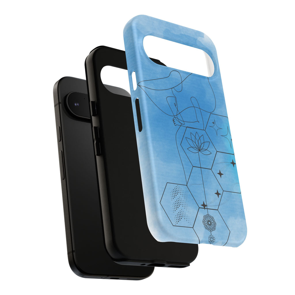 Coque de téléphone Abstraite bleue — Design Zen Lotus Hexagone