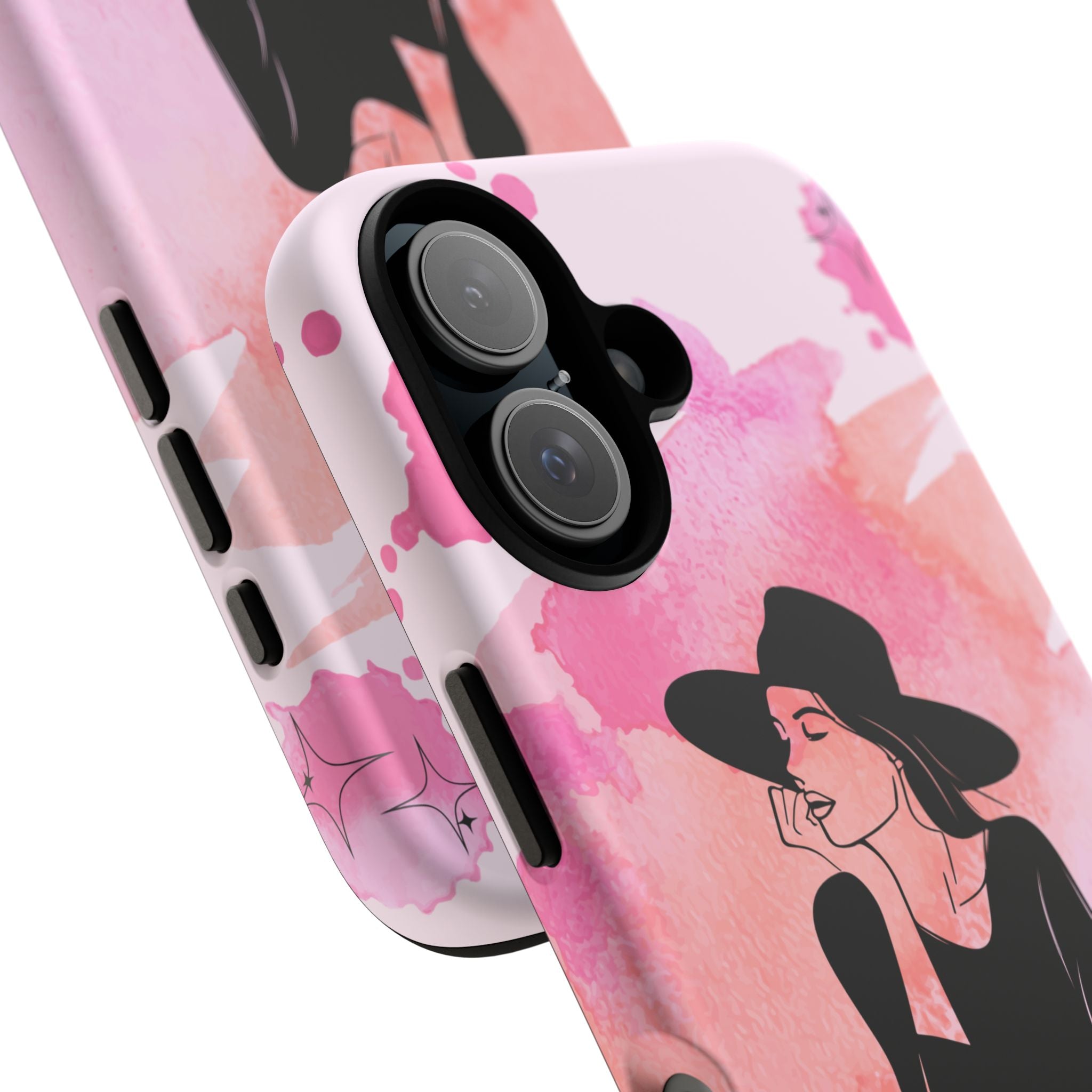 Coque de téléphone — Illustration de femme en aquarelle rose, housse de protection pour amateur de café