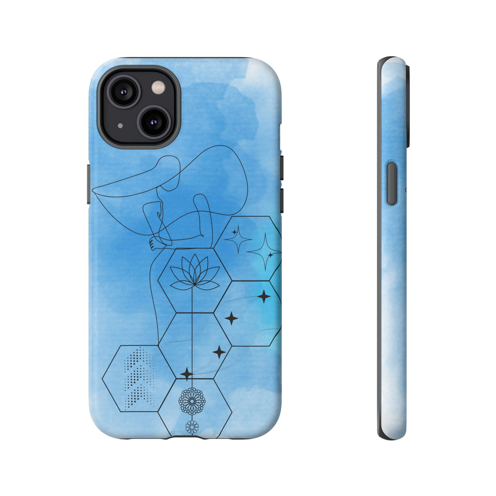 Coque de téléphone Abstraite bleue — Design Zen Lotus Hexagone