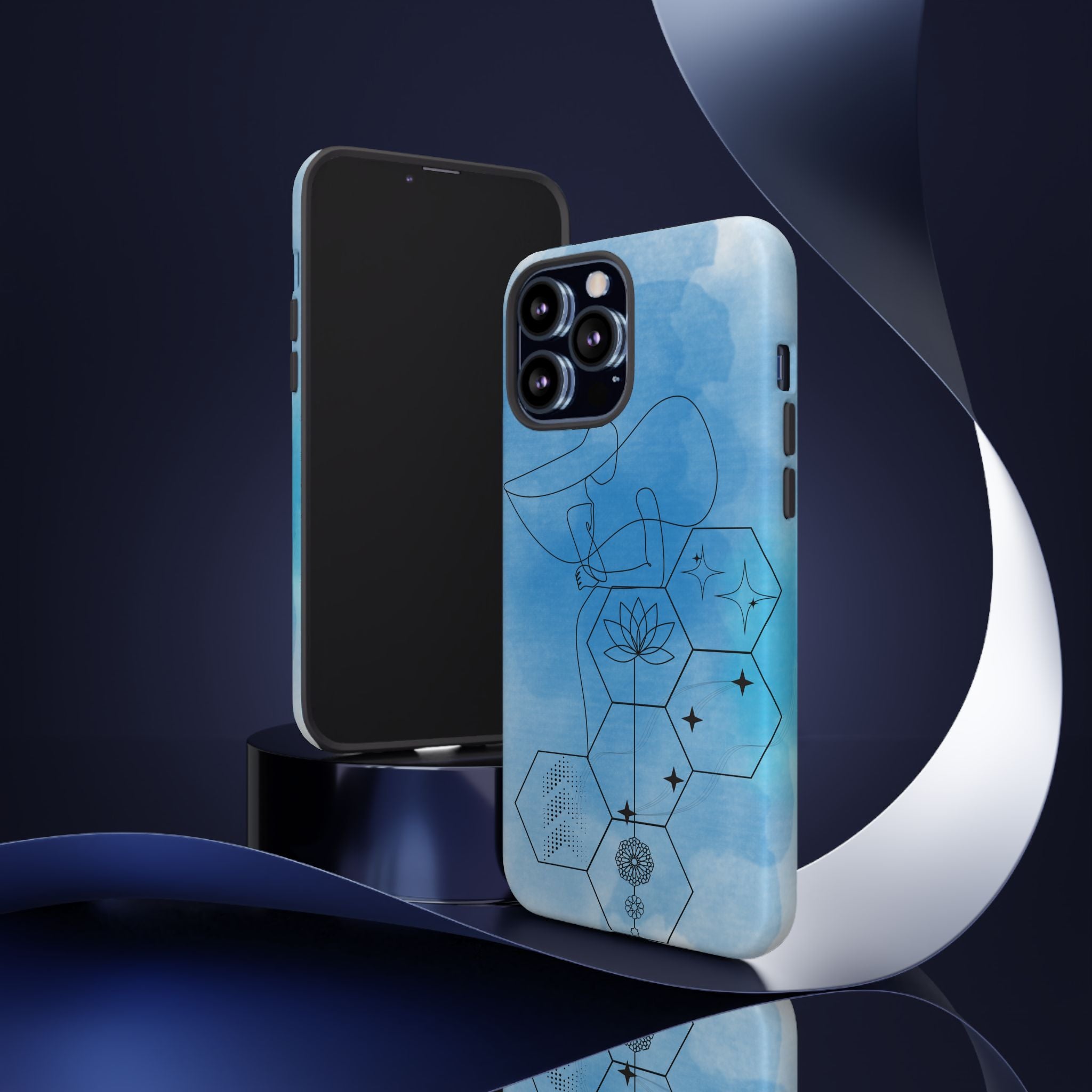Coque de téléphone Abstraite bleue — Design Zen Lotus Hexagone
