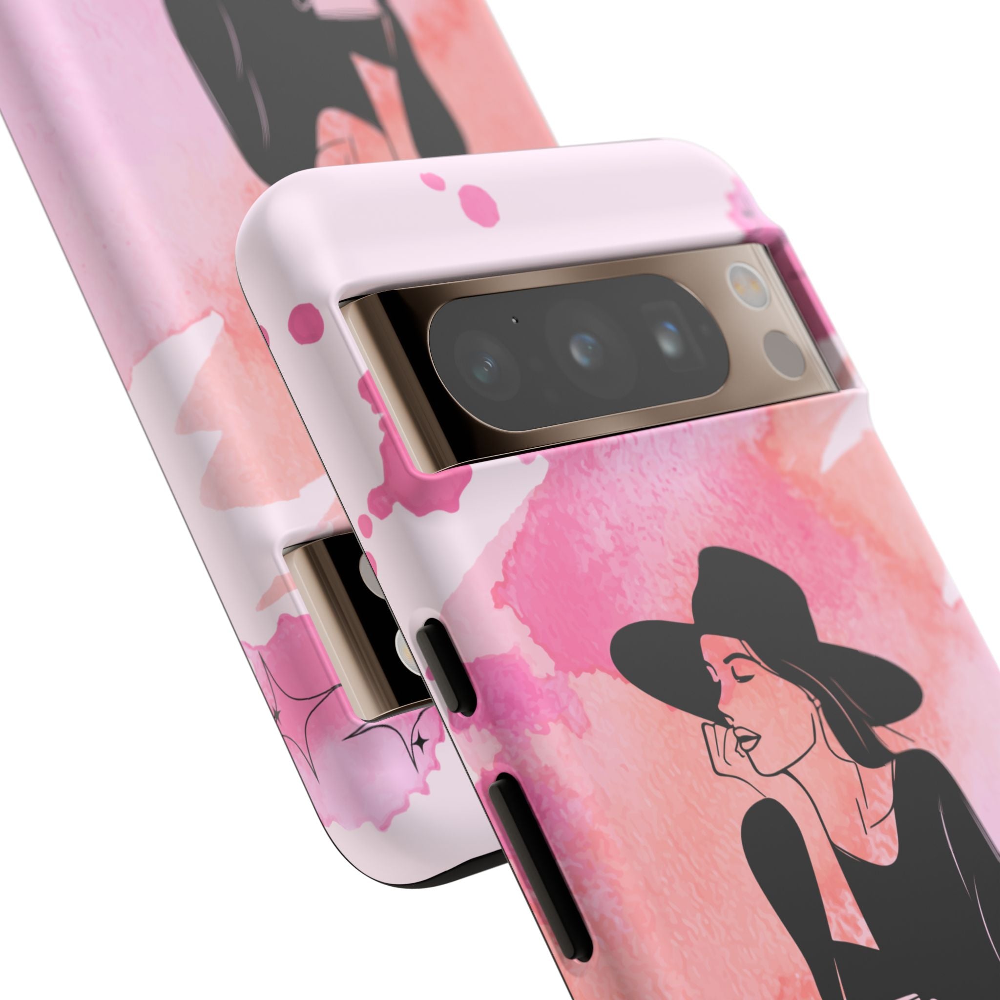 Coque de téléphone — Illustration de femme en aquarelle rose, housse de protection pour amateur de café