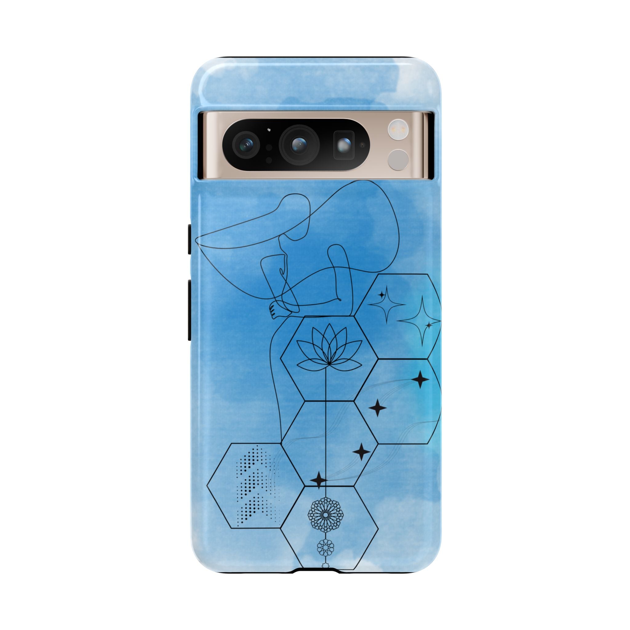 Coque de téléphone Abstraite bleue — Design Zen Lotus Hexagone