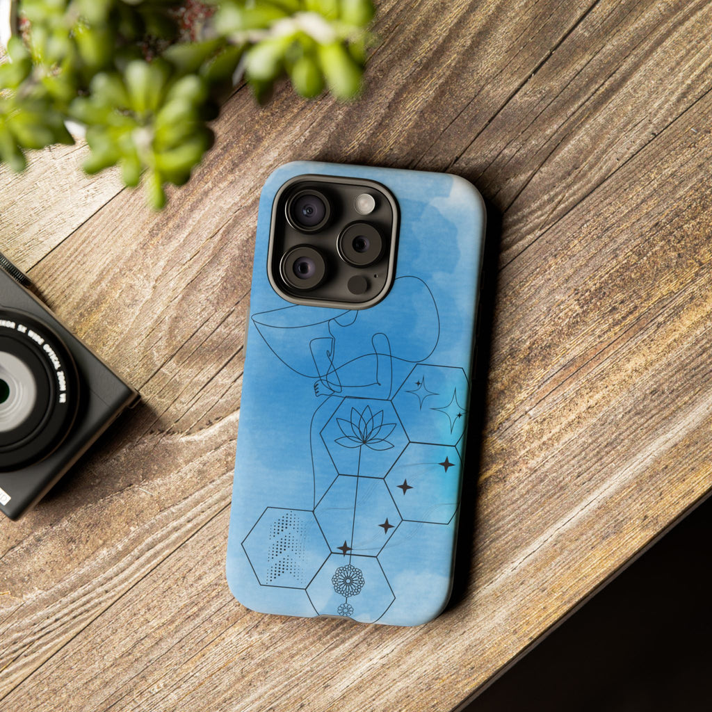 Coque de téléphone Abstraite bleue — Design Zen Lotus Hexagone