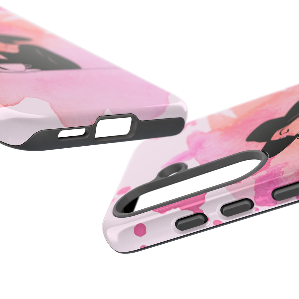 Coque de téléphone — Illustration de femme en aquarelle rose, housse de protection pour amateur de café