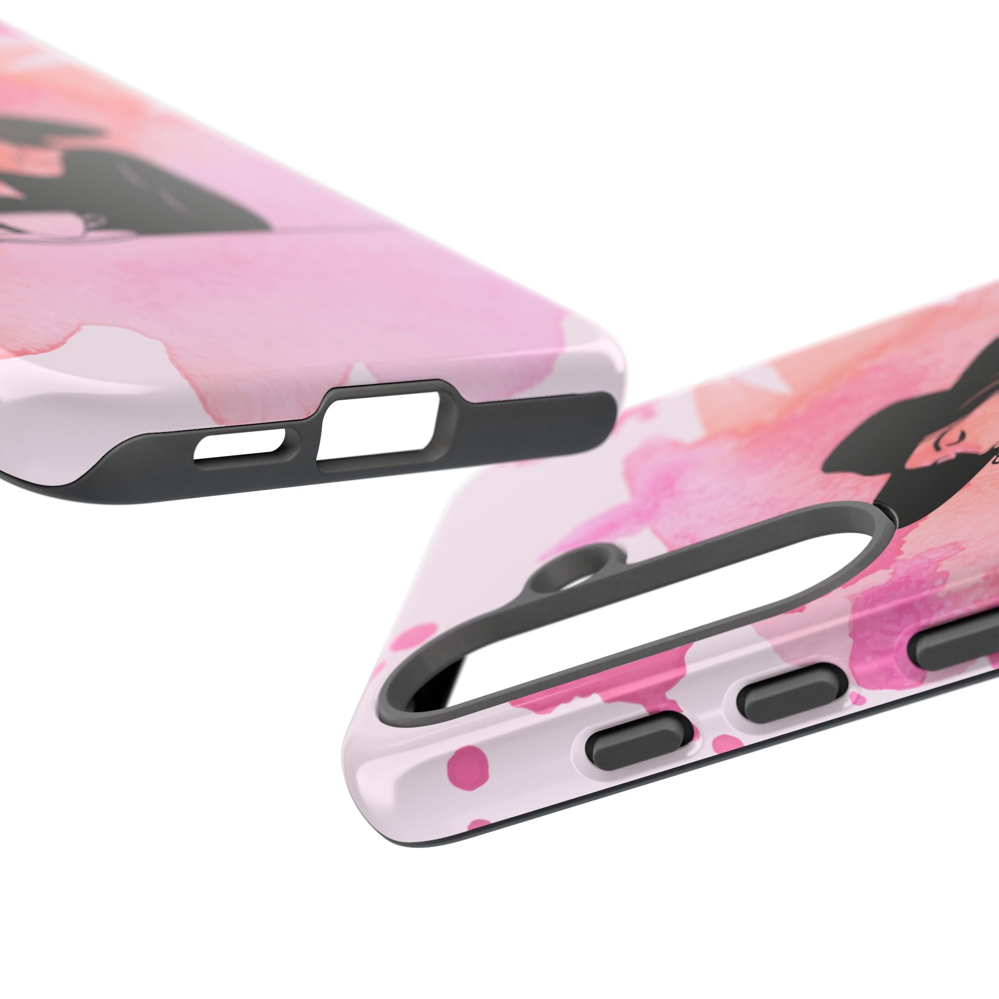 Coque de téléphone — Illustration de femme en aquarelle rose, housse de protection pour amateur de café