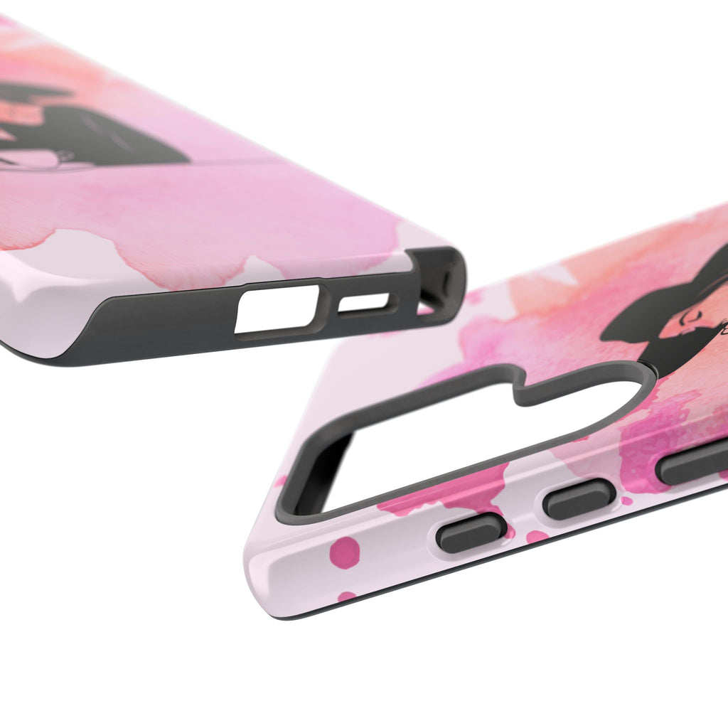 Coque de téléphone — Illustration de femme en aquarelle rose, housse de protection pour amateur de café