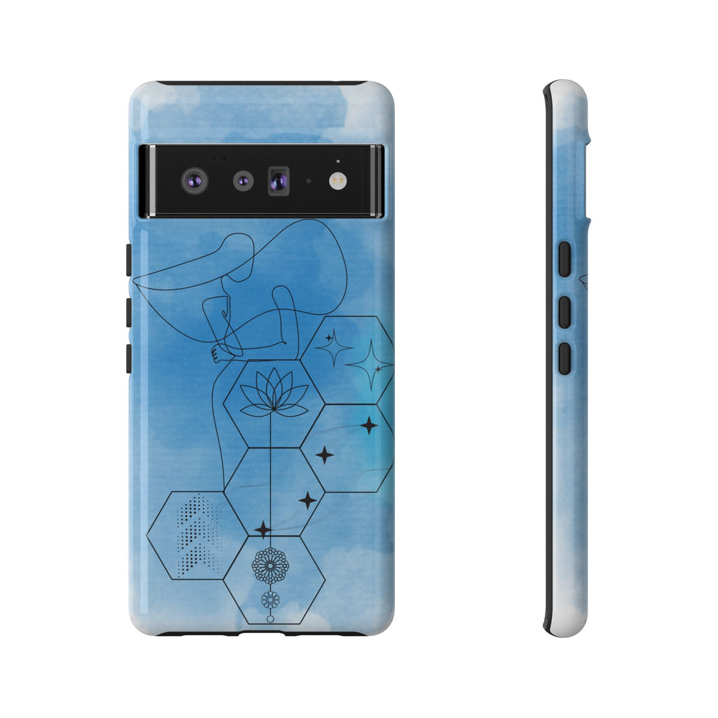 Coque de téléphone Abstraite bleue — Design Zen Lotus Hexagone