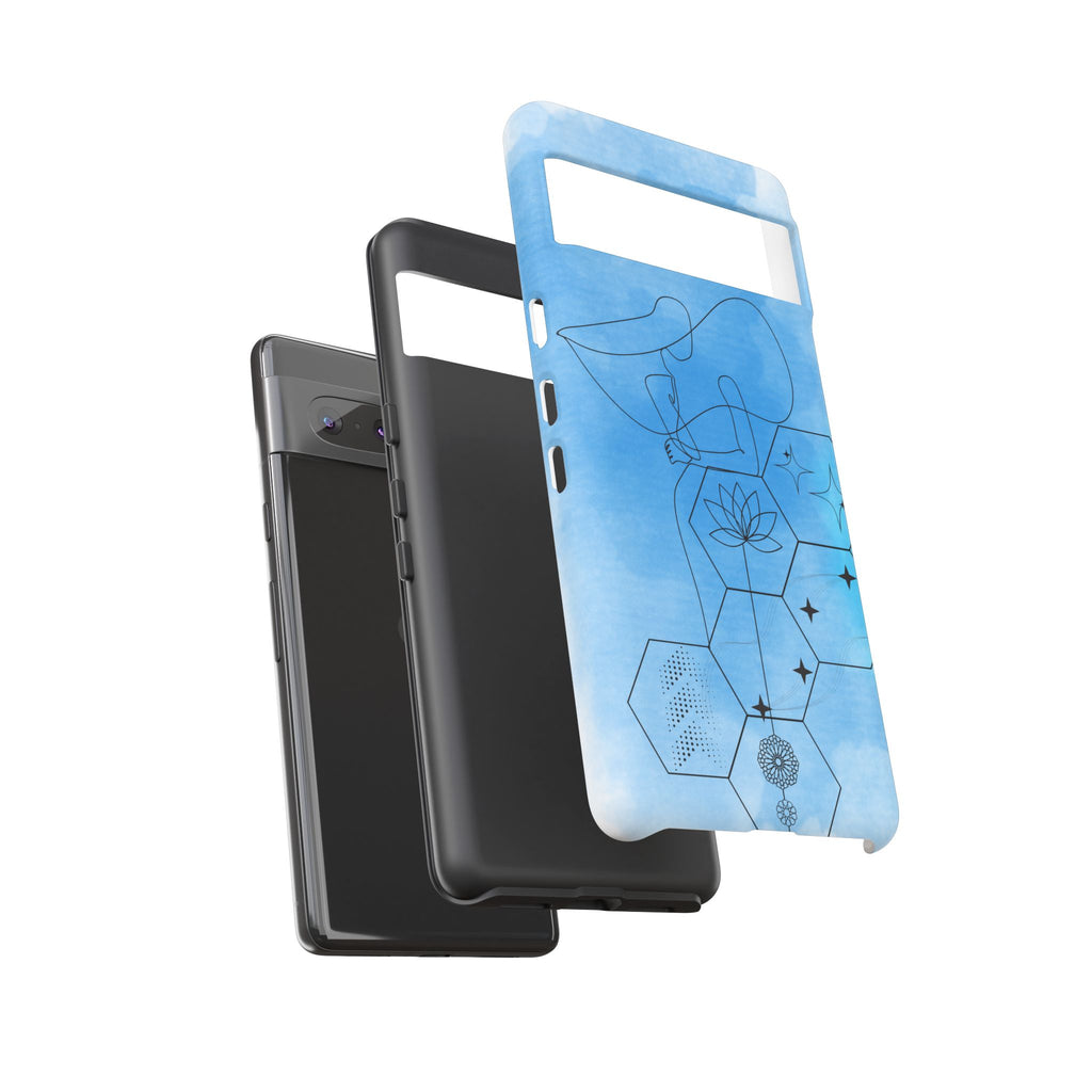 Coque de téléphone Abstraite bleue — Design Zen Lotus Hexagone