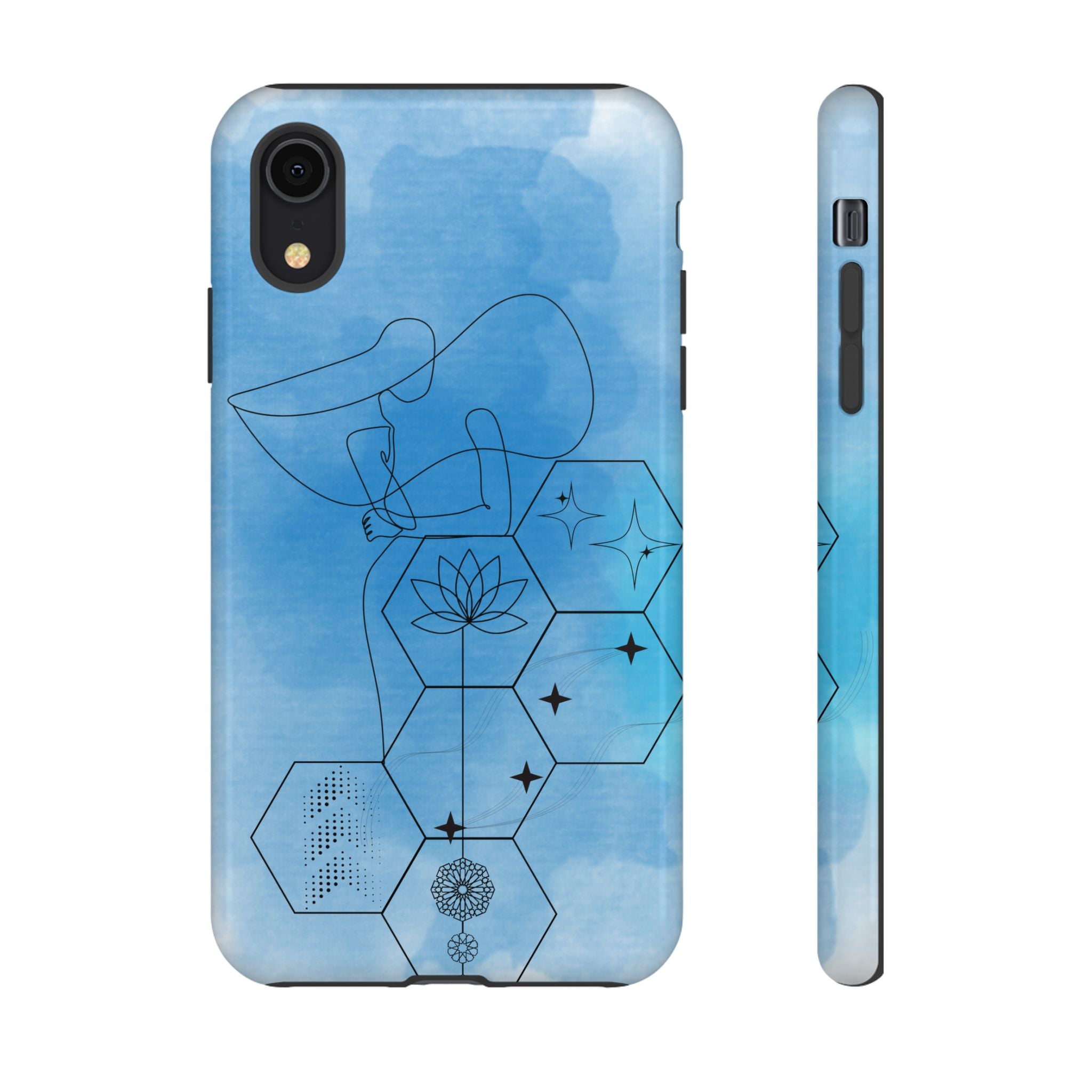 Coque de téléphone Abstraite bleue — Design Zen Lotus Hexagone