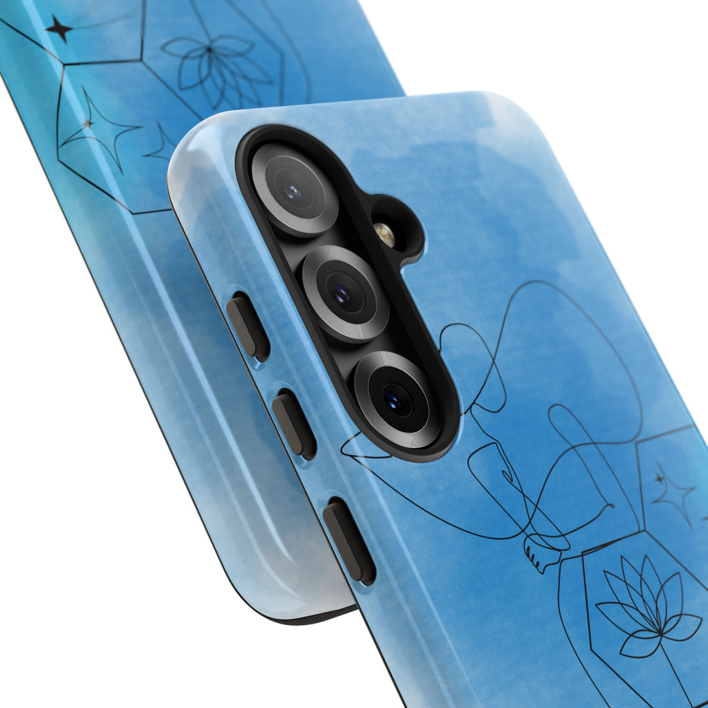 Coque de téléphone Abstraite bleue — Design Zen Lotus Hexagone
