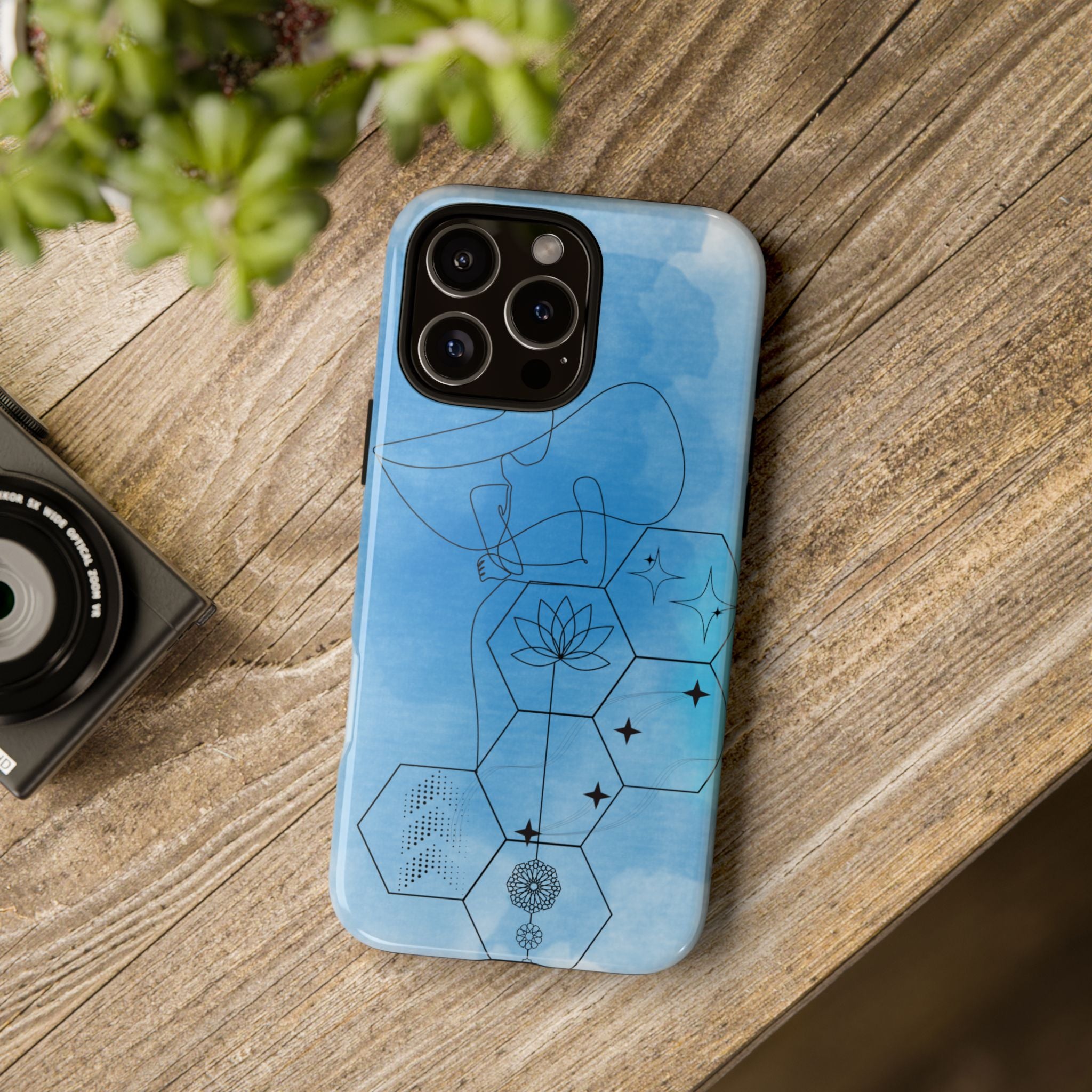 Coque de téléphone Abstraite bleue — Design Zen Lotus Hexagone