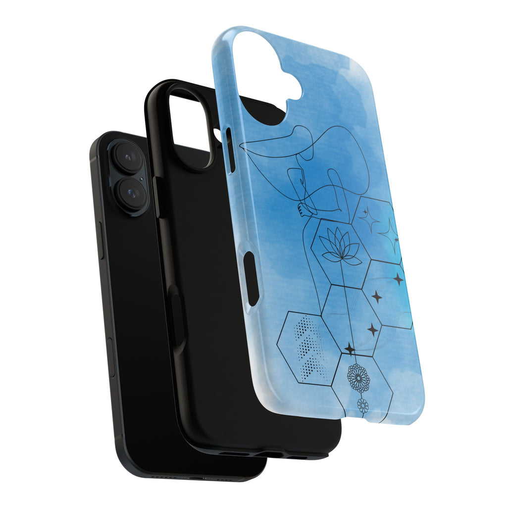 Coque de téléphone Abstraite bleue — Design Zen Lotus Hexagone