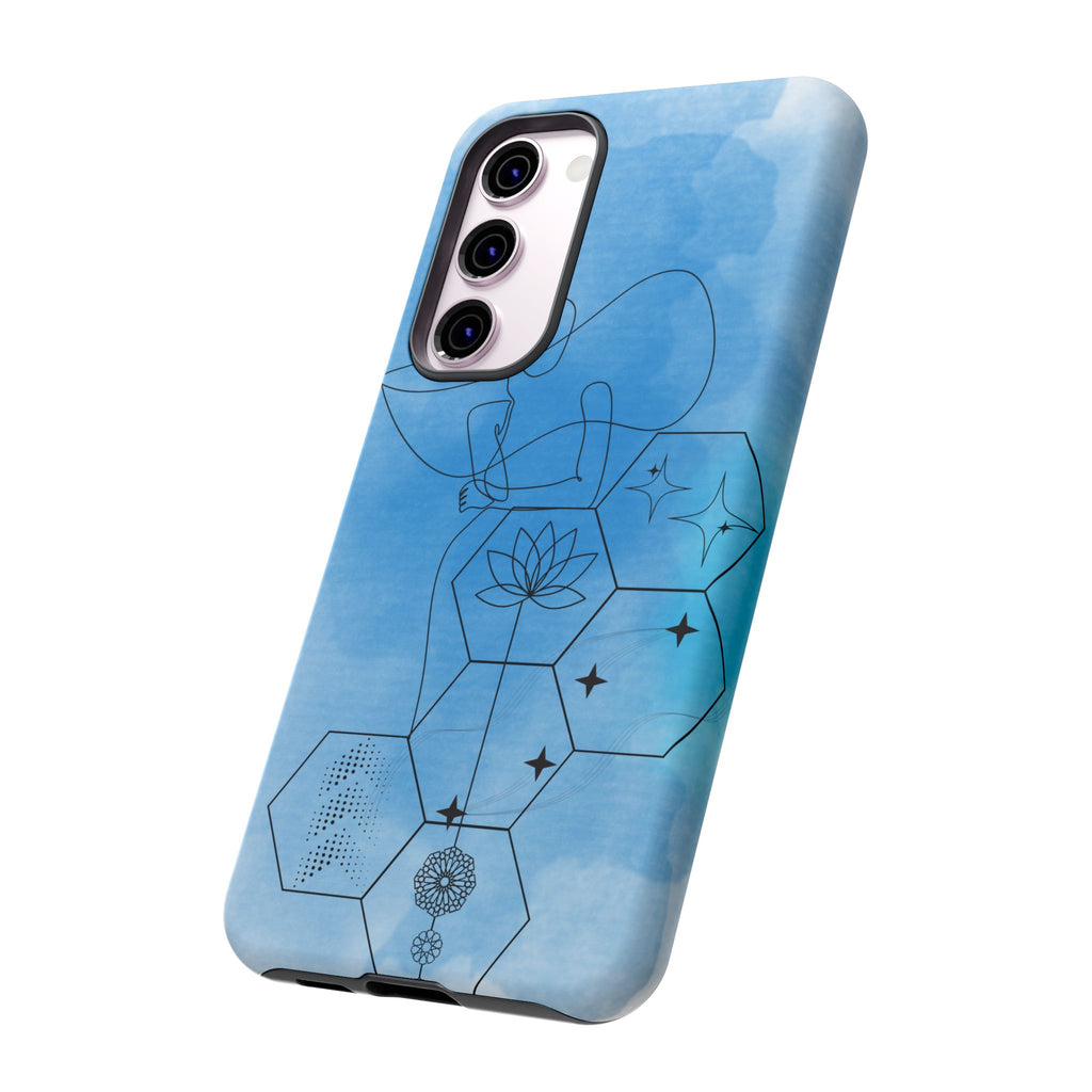 Coque de téléphone Abstraite bleue — Design Zen Lotus Hexagone