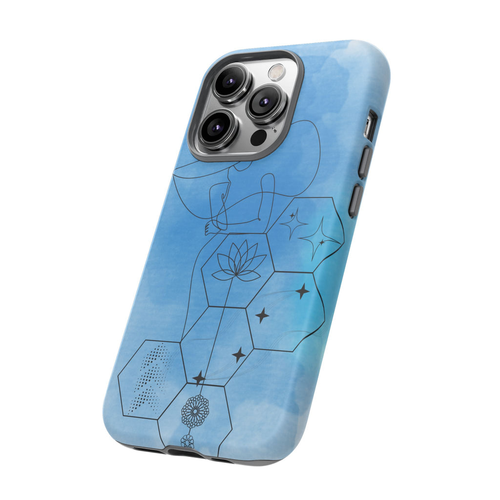 Coque de téléphone Abstraite bleue — Design Zen Lotus Hexagone