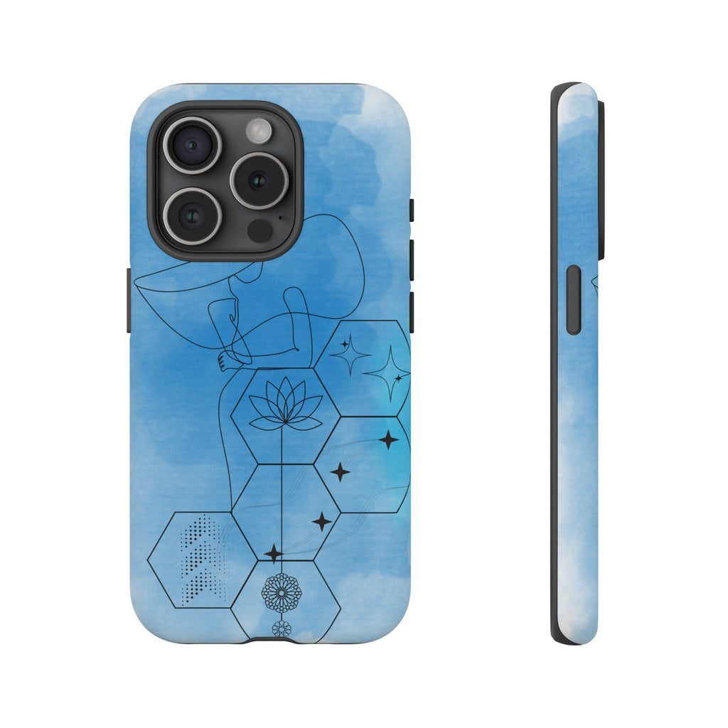 Coque de téléphone Abstraite bleue — Design Zen Lotus Hexagone