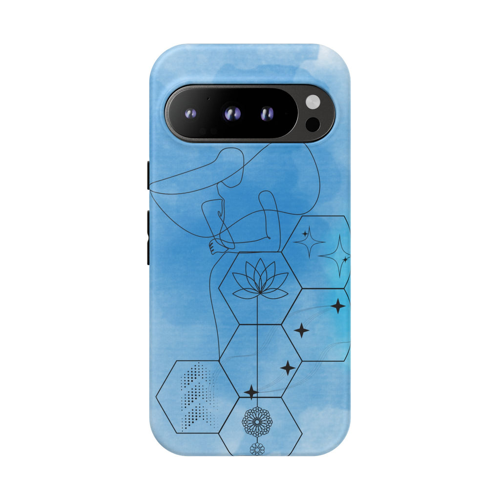 Coque de téléphone Abstraite bleue — Design Zen Lotus Hexagone