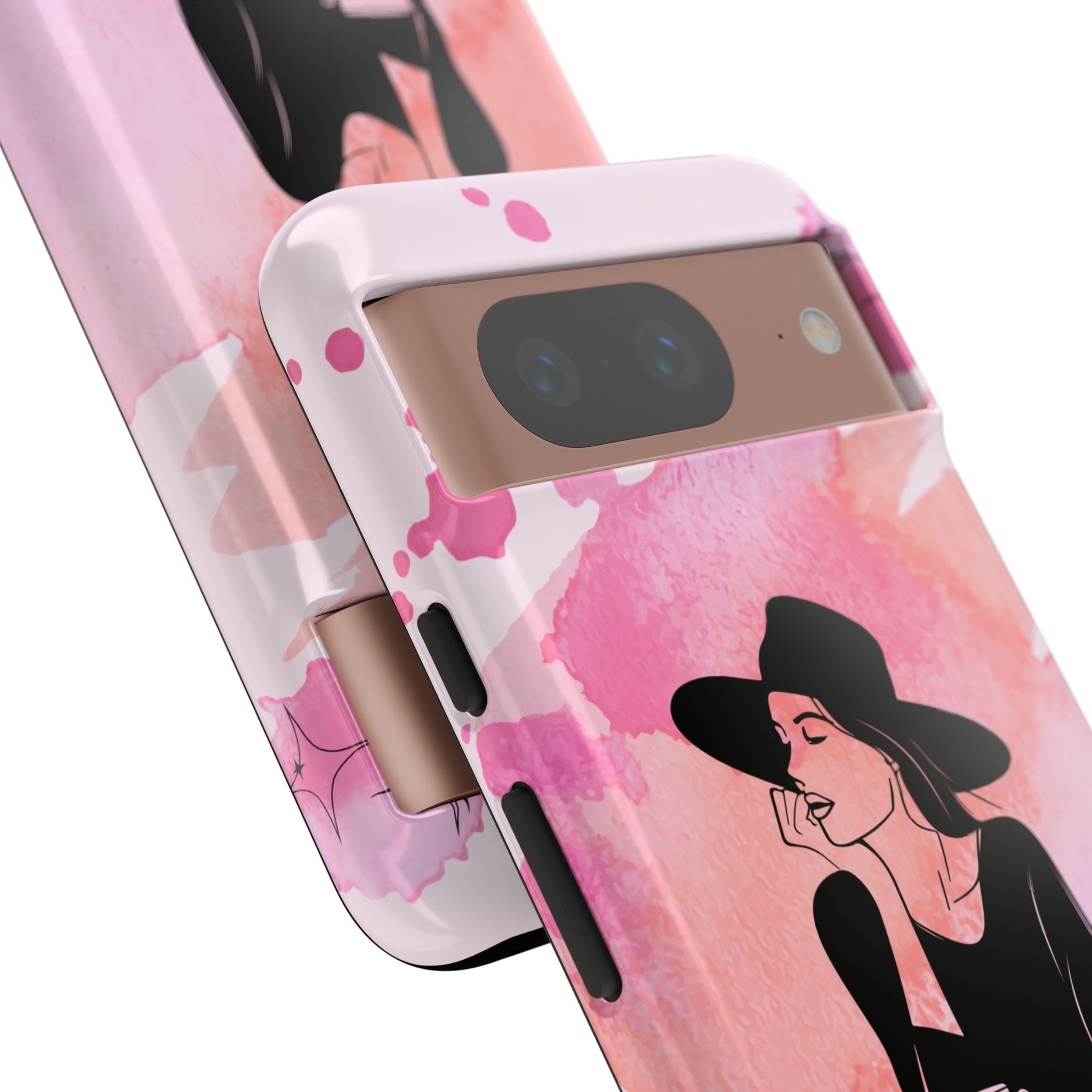 Coque de téléphone — Illustration de femme en aquarelle rose, housse de protection pour amateur de café