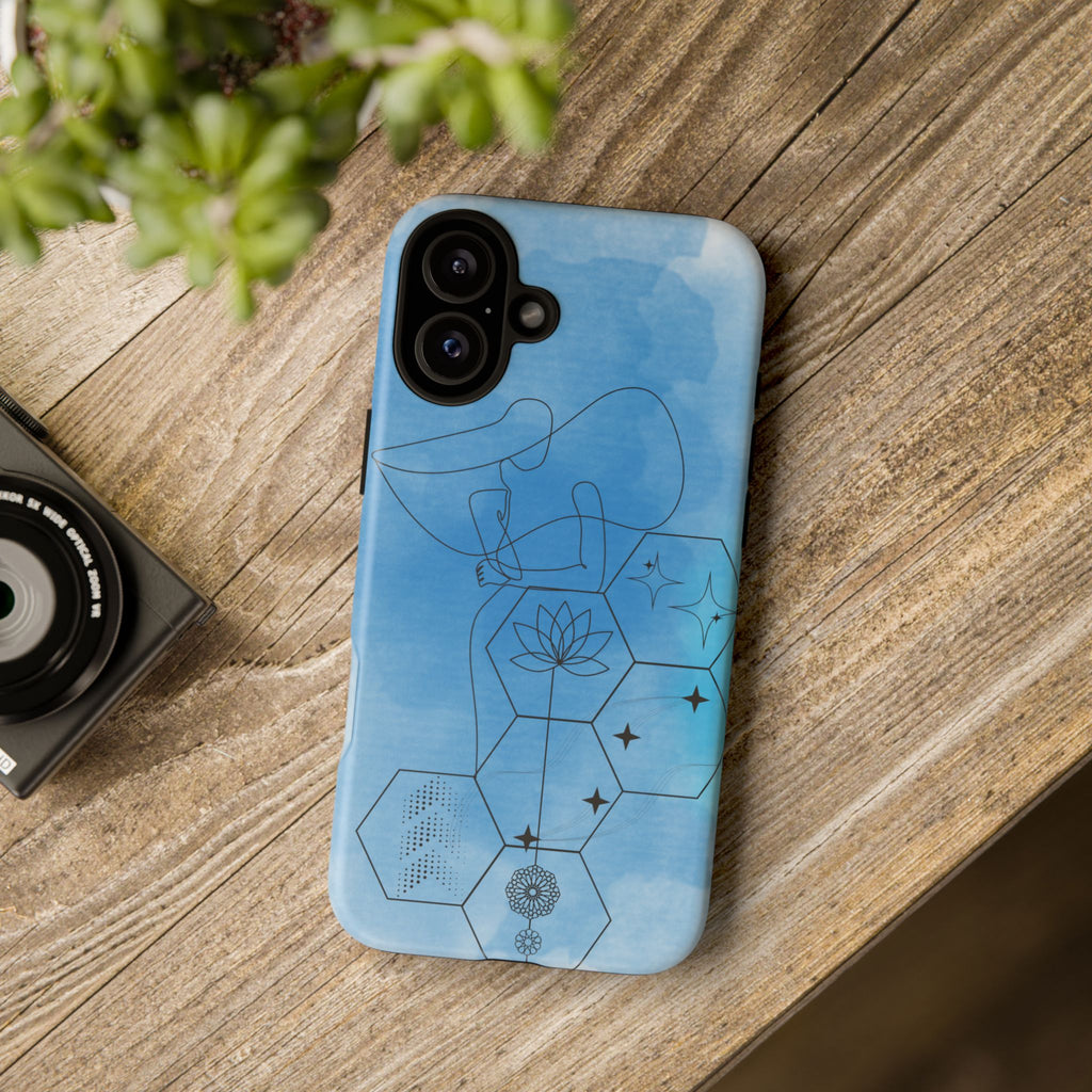 Coque de téléphone Abstraite bleue — Design Zen Lotus Hexagone