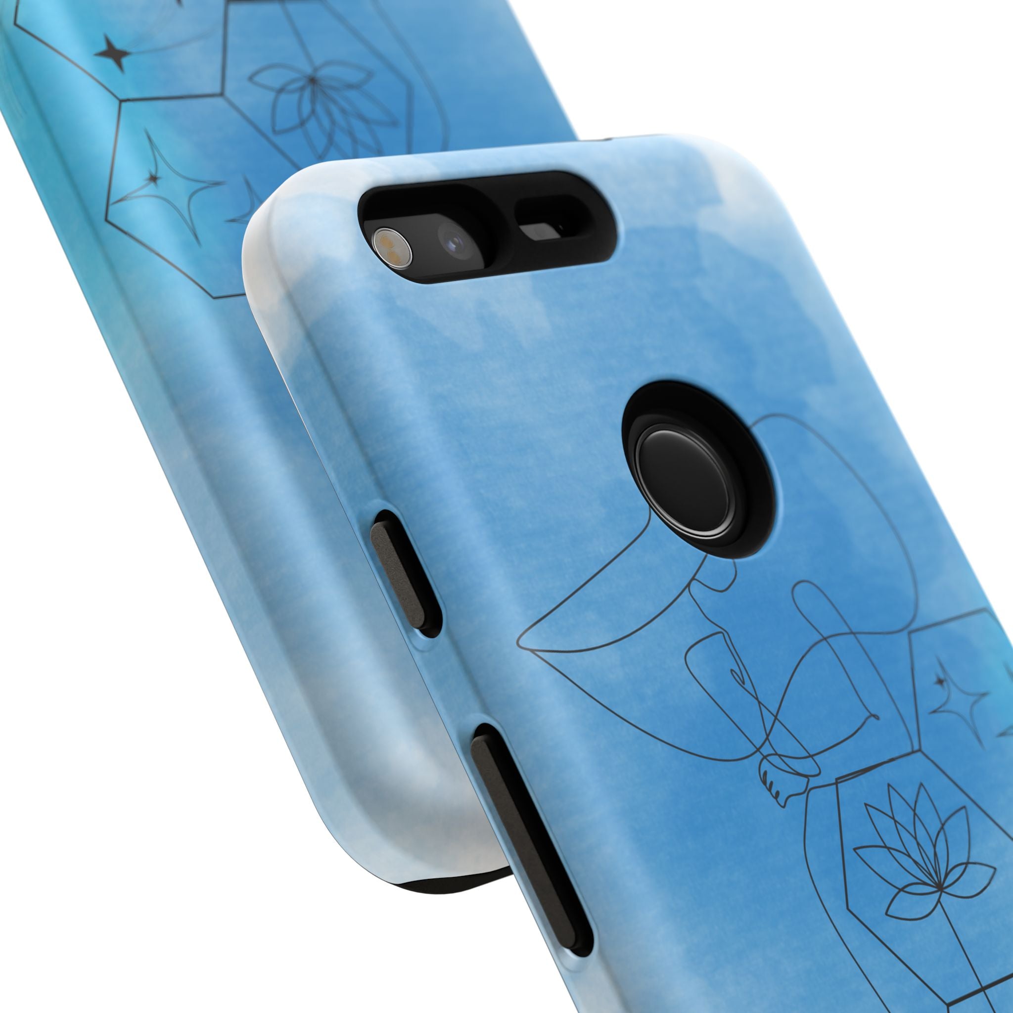 Coque de téléphone Abstraite bleue — Design Zen Lotus Hexagone