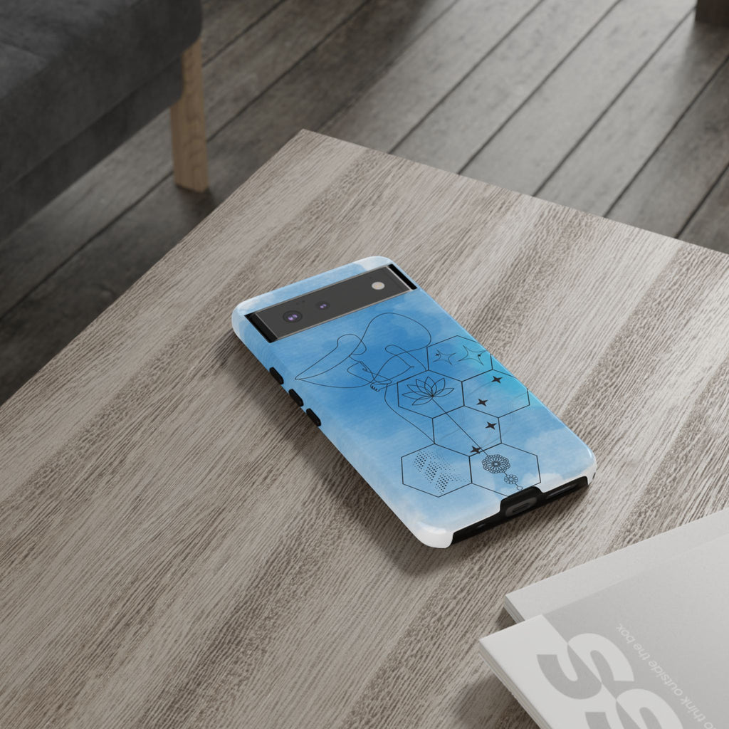 Coque de téléphone Abstraite bleue — Design Zen Lotus Hexagone