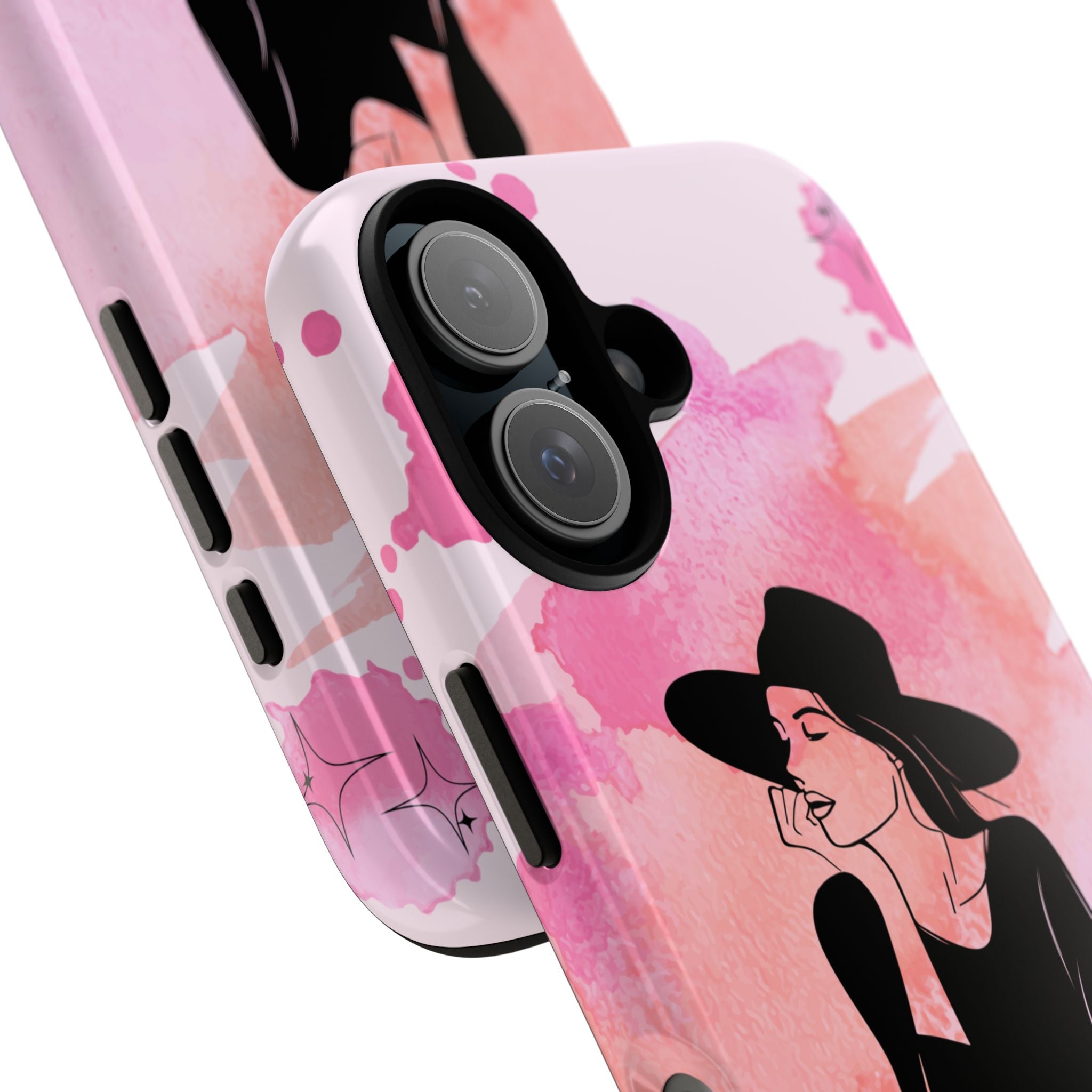 Coque de téléphone — Illustration de femme en aquarelle rose, housse de protection pour amateur de café