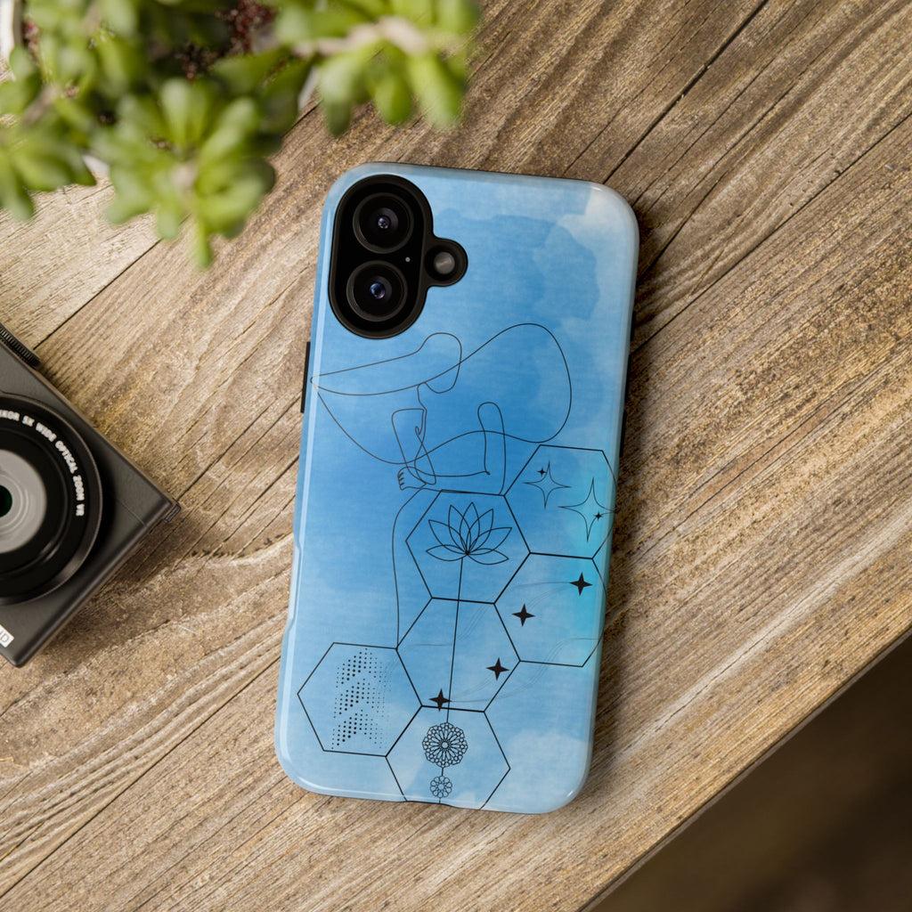 Coque de téléphone Abstraite bleue — Design Zen Lotus Hexagone